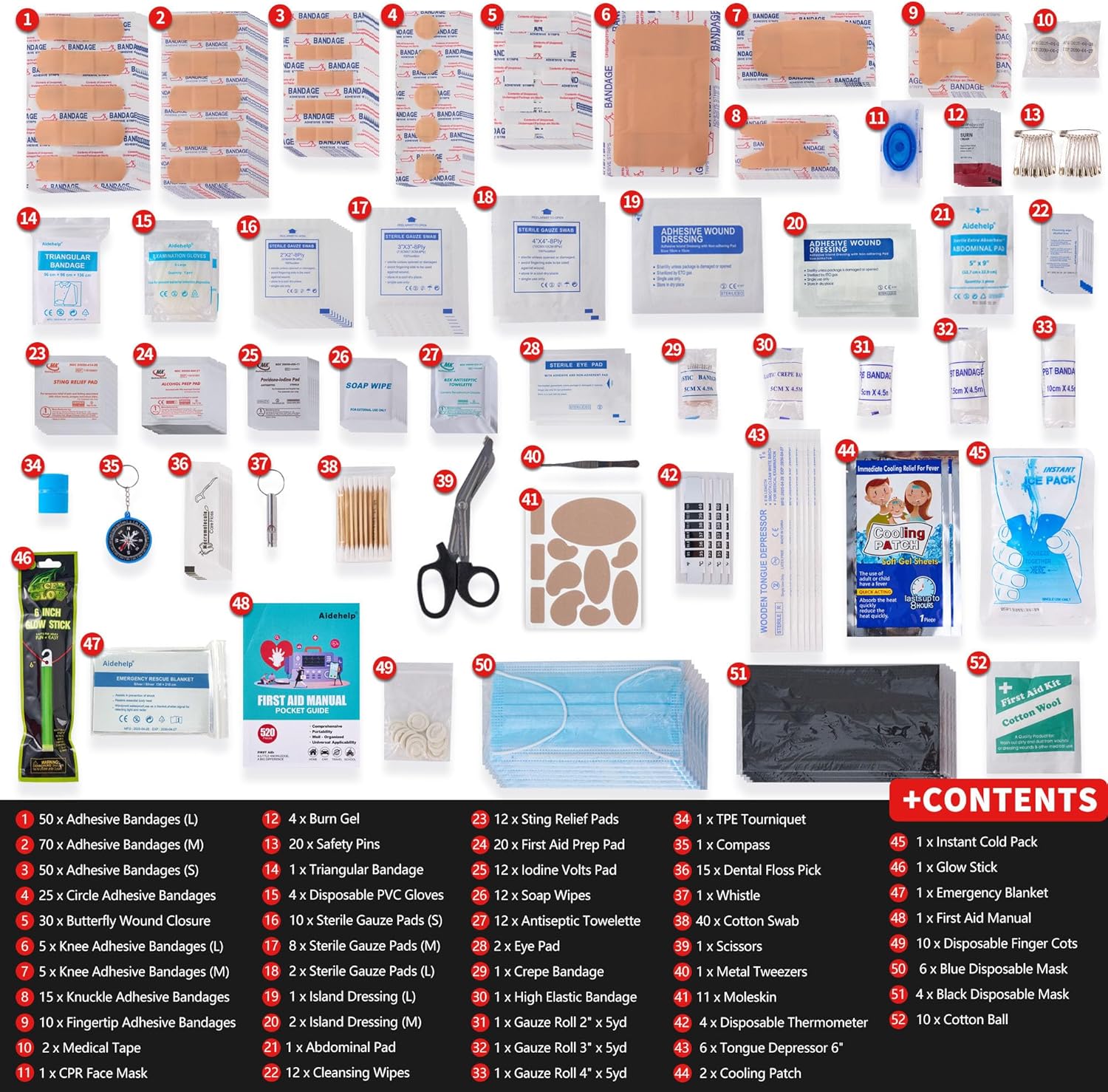 520 Pieces Premium First Aid Kit - Large Emergency Medical Kit for Survival, Car, Home, Travel, Camping, Backpack, Hiking, School (Red) - Image 2