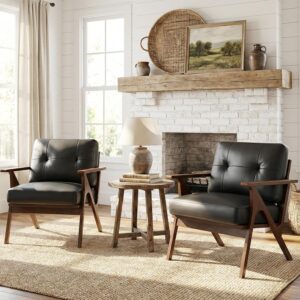 STHOUYN Black Leather Office Accent...