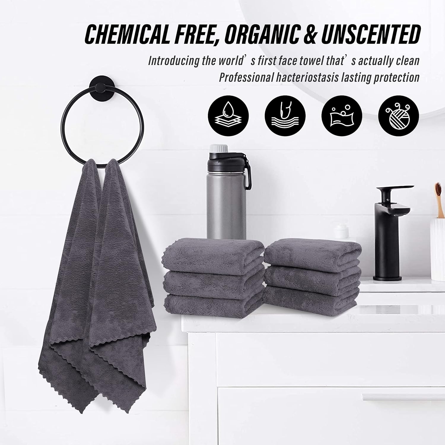 MOONQUEEN 6 Pack Premium Hand Towels - Quick Drying - Microfiber Coral Velvet Highly Absorbent Towels - Multipurpose Use as Hotel, Bathroom, Shower, Spa, Hand Towel 16 x 28 inches (Gray) - Image 6