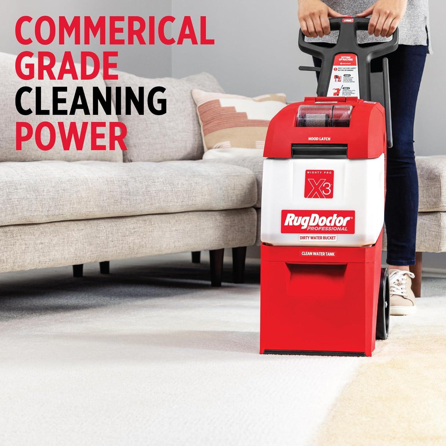 Rug Doctor X3 Commercial Carpet Cleaner – Large Red Oxy Pro Pack, Exclusive Vibrating Brush Spray Scrub and Extract Embedded Dirt and Grime, 48 oz. Oxy Cleaning Solution - Image 7