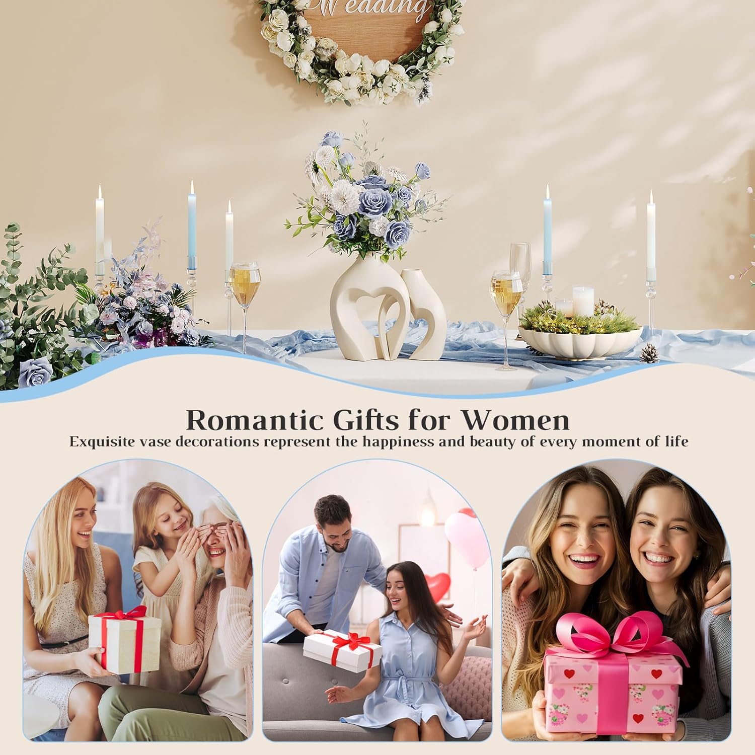 White Vases for Decor, Heart Shaped Ceramic Vase Set of 2, Nordic Heart Shaped Vases, Minimalist Decorative Vase for Table Centerpiece Wedding Dining Living Room Office House Decoration - Image 9