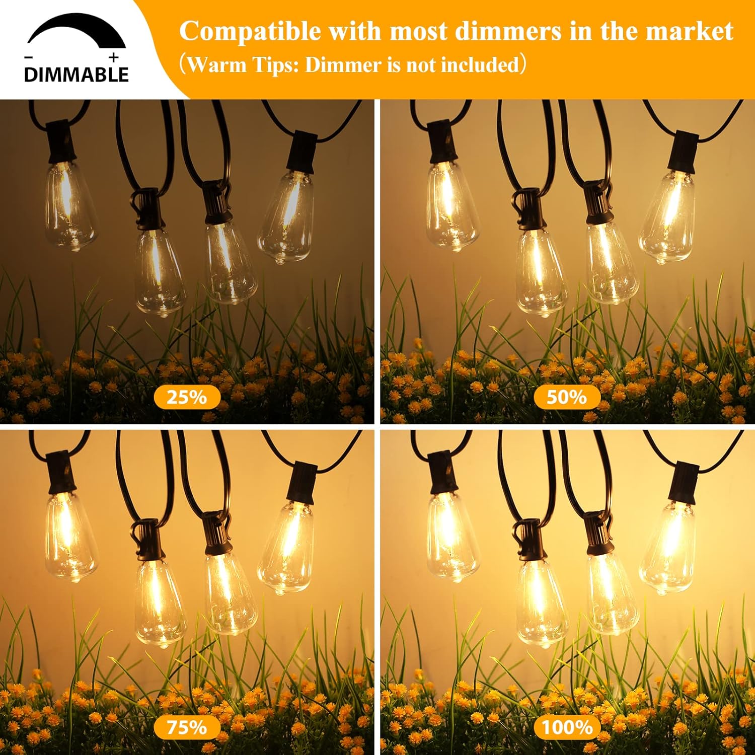 Brightever 50FT Outdoor String Lights Waterproof, 2700K Bright LED Patio Lights with 27 ST38 Shatterproof Vintage Bulbs, Retro Connectable Edison String Lights for Outside, Garden, Balcony, Porch - Image 6