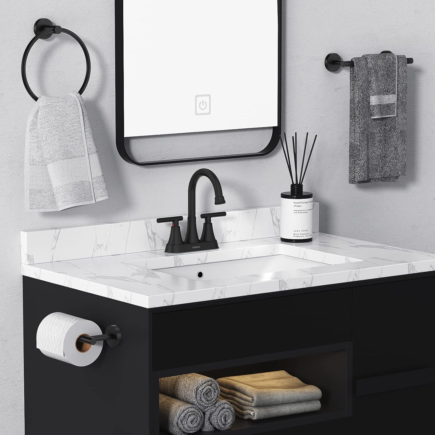 Bathroom Faucets for Sink 3 Hole, Hurran 4 inch Matte Black with Pop-up Drain and 2 Supply Hoses, Stainless Steel Lead-Free 2-Handle Centerset Faucet for Sink Vanity - Image 6