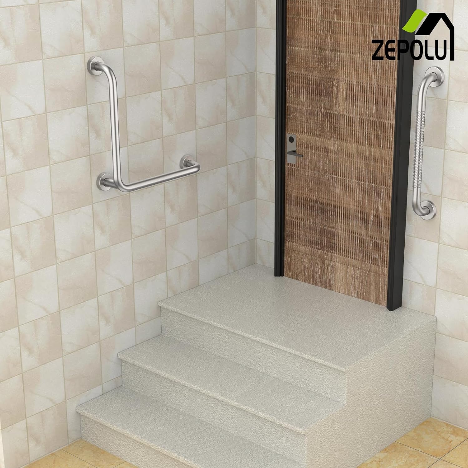Brushed Nickel Angled Grab Bar 16 Inch, Zepolu Stainless Steel L-Shaped Safety Grab Rail, Bathroom Mobility Aid Handrail, Wall Mounted Balance Support Assist Shower Handle for Senior Elderly Handicap - Image 7
