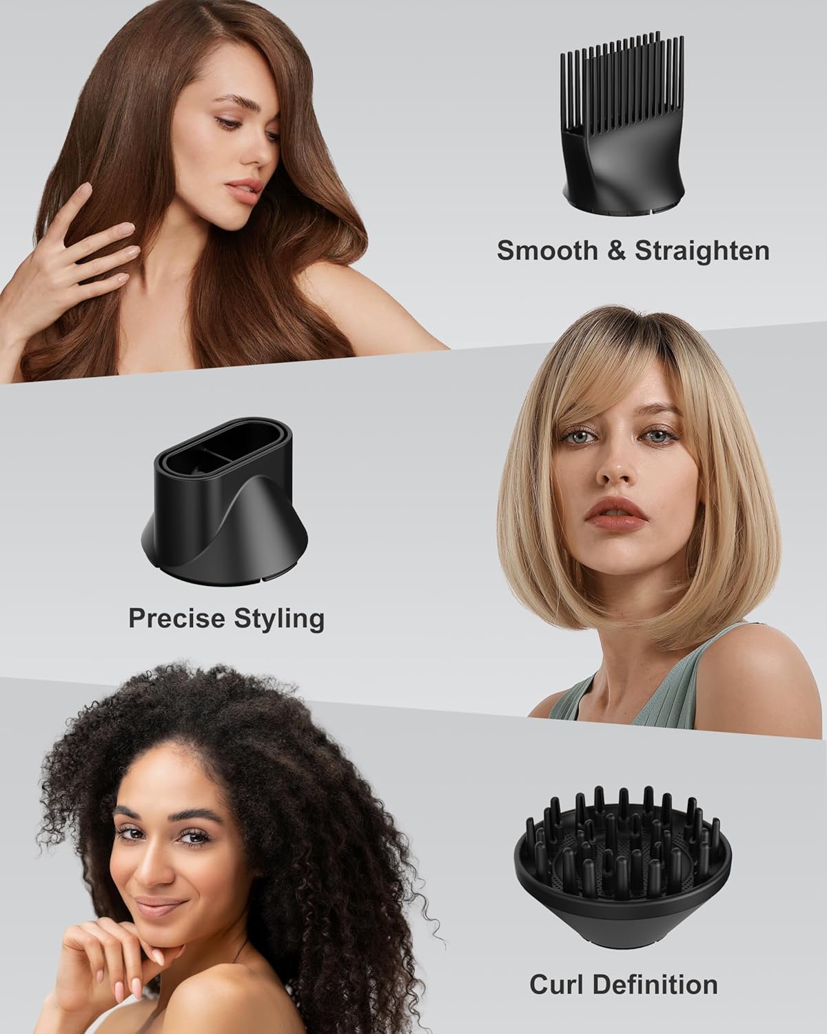 Hair Dryer with Comb | 1800W Blow Dryer with Diffuser for Curly Hair | Plasma Ionic Hairdryer for Frizz Control | Foldable & Protable Design for Travel | 6.5 ft ALCI Cord for Women and Men - Image 3