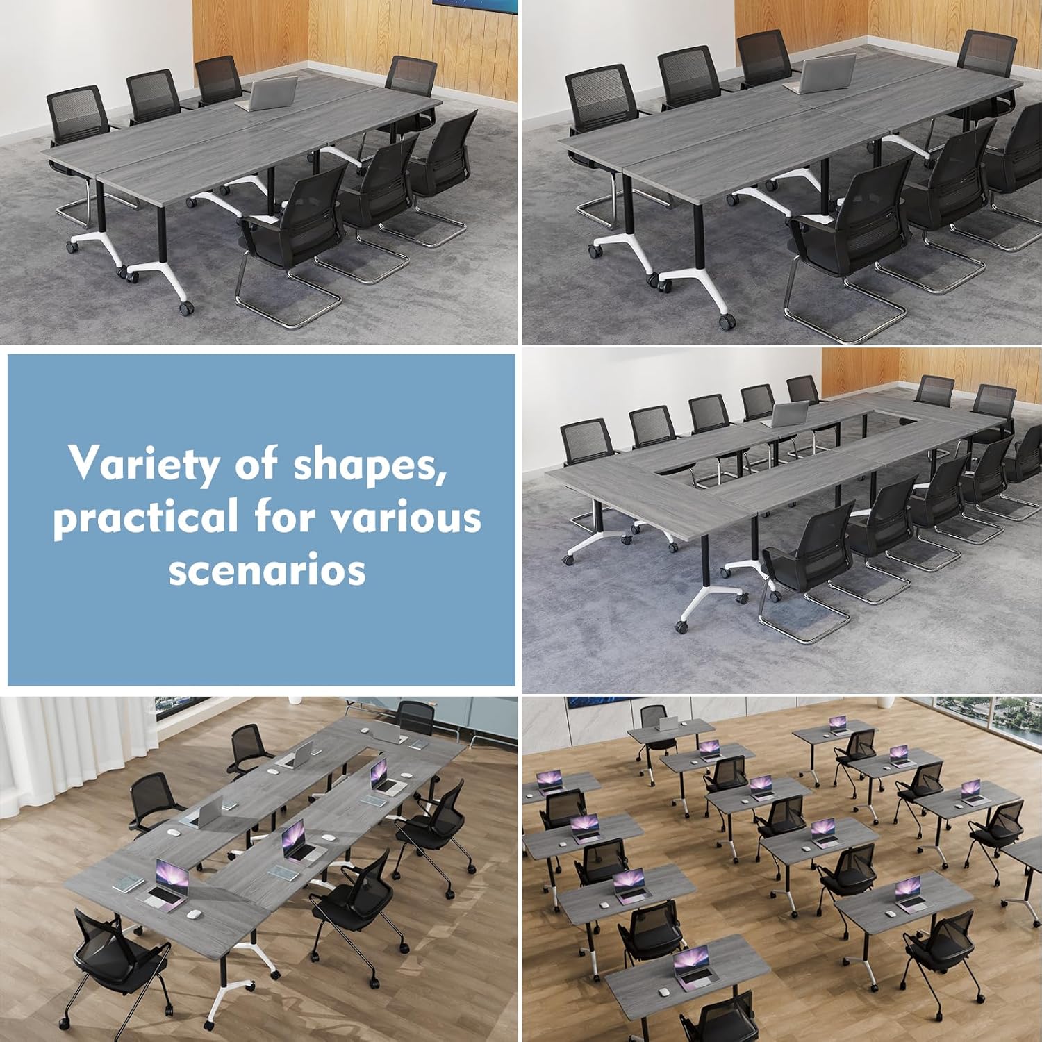 Folding Conference Room Tables,Mobile Training Table with Wheels - Rectangular Large Business Seminar Furniture Tables for Office,Meeting Room,School,Wooden (6, Gray, 61IN) - Image 7