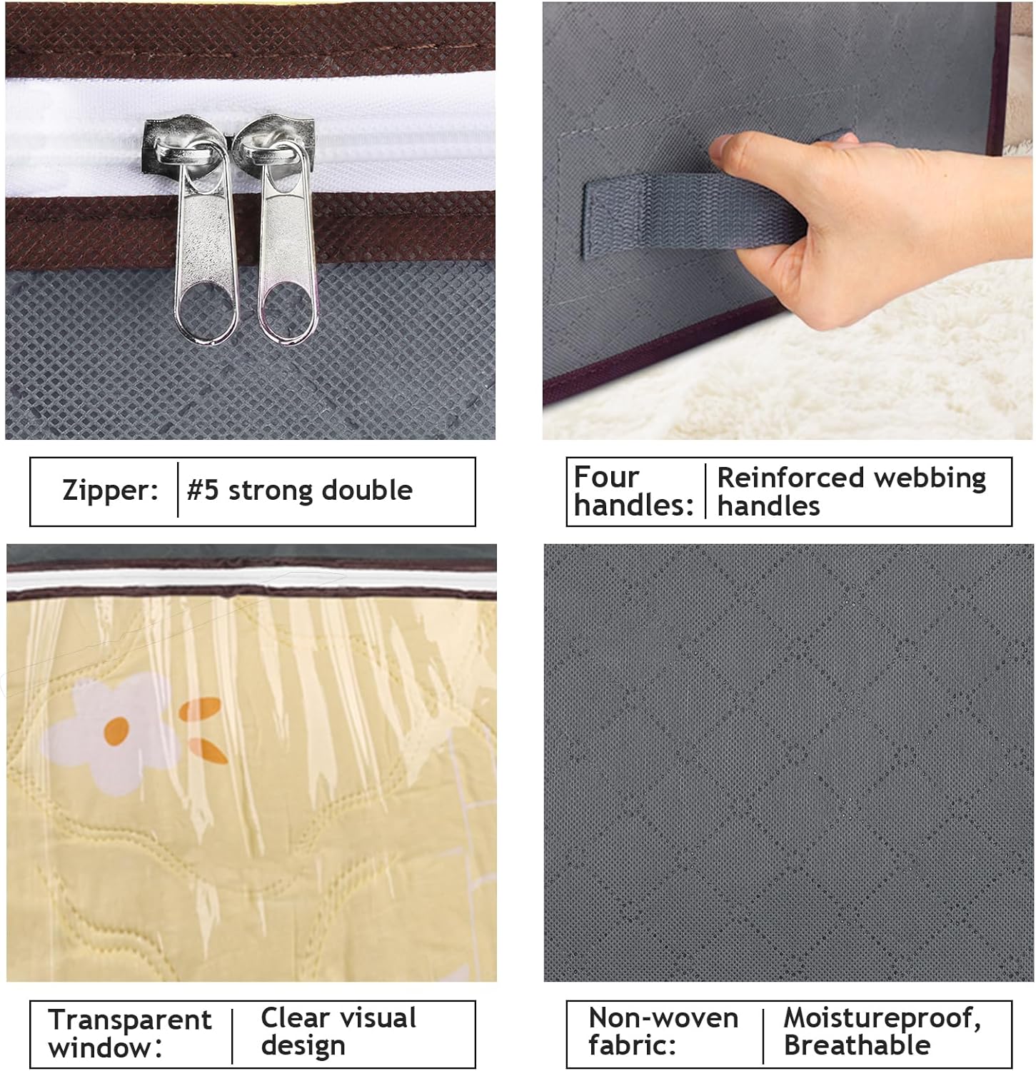 Budding Joy 90L Under Bed Storage Containers, Closet Organizers and Storage Bins, Foldable Underbed Storage Bags for Linen Sheets, Blanket, Clothing, Comforter, Sweaters, Pillows, Wrapping Paper, Grey - Image 5