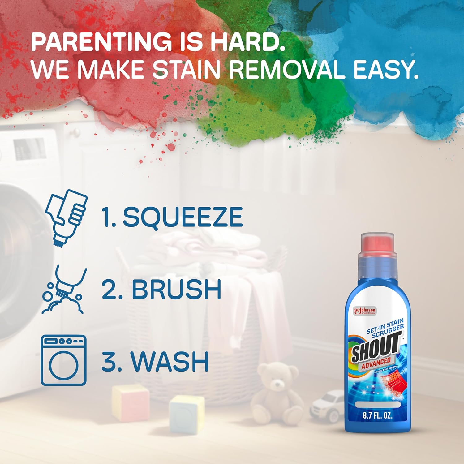 Shout Advanced Stain Remover Gel for Clothes Laundry, Ultra Concentrated Gel with Built-in Scrubber Brush for Deep Set-In stains, 8.7oz - Image 9