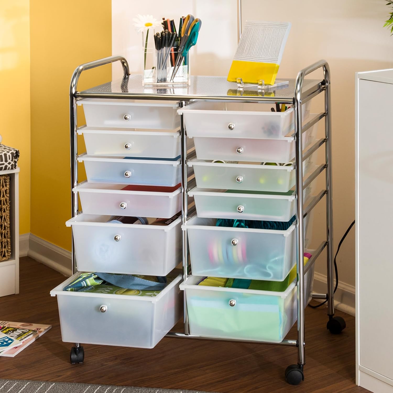 Honey-Can-Do Rolling Storage Cart and Organizer with 12 Plastic Drawers - Image 4