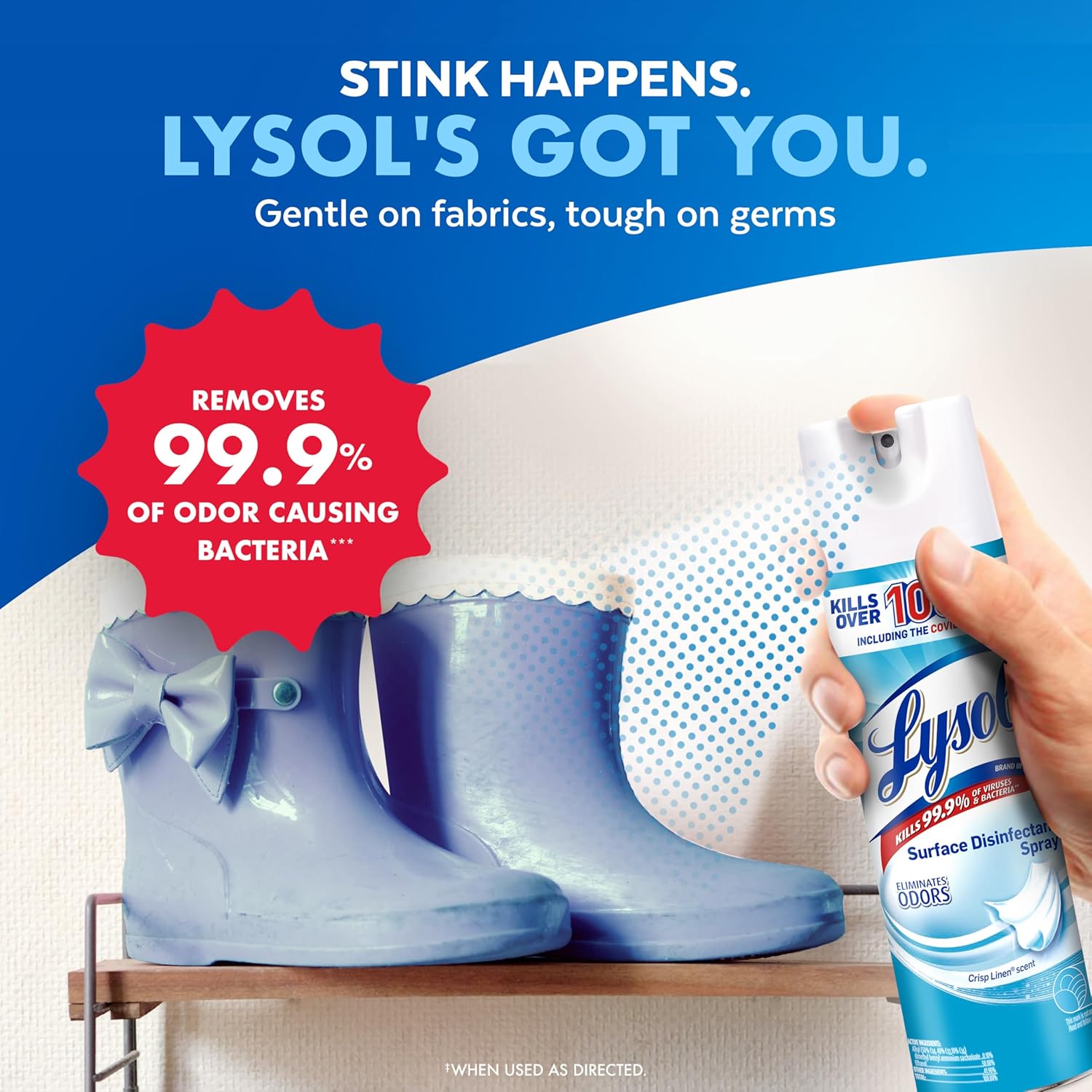 Lysol Disinfectant Spray, Household Essential Cleaning Supplies, Multi-Purpose Room Spray, Antibacterial Sanitizer Spray, Upholstery Deodorizer, Home and Bathroom, Crisp Linen,19 Fl Oz (Pack of 12) - Image 6