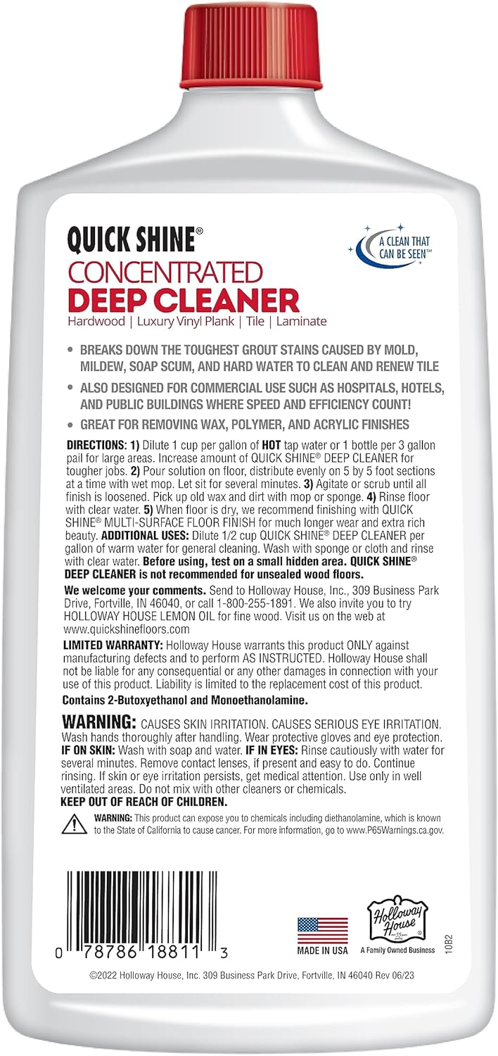 Quick Shine Multi Surface Deep Floor Cleaner and Wax Remover 27Fl oz,(Pack of 2) Removes Wax Build-Up,Revitalizes Floors &Cleans Grout,Use on Hardwood, Laminate, LVT,Tile and Stone,Pro-Level Cleaning - Image 5
