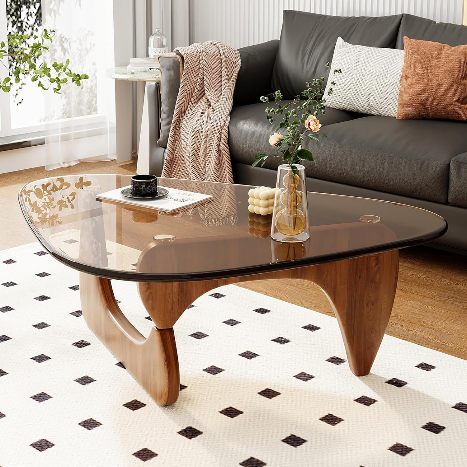 CAJCA Coffee Table for Living Room Mid Century Modern Center Table with Glass Top and Wood, Brown/Walnut - Image 8