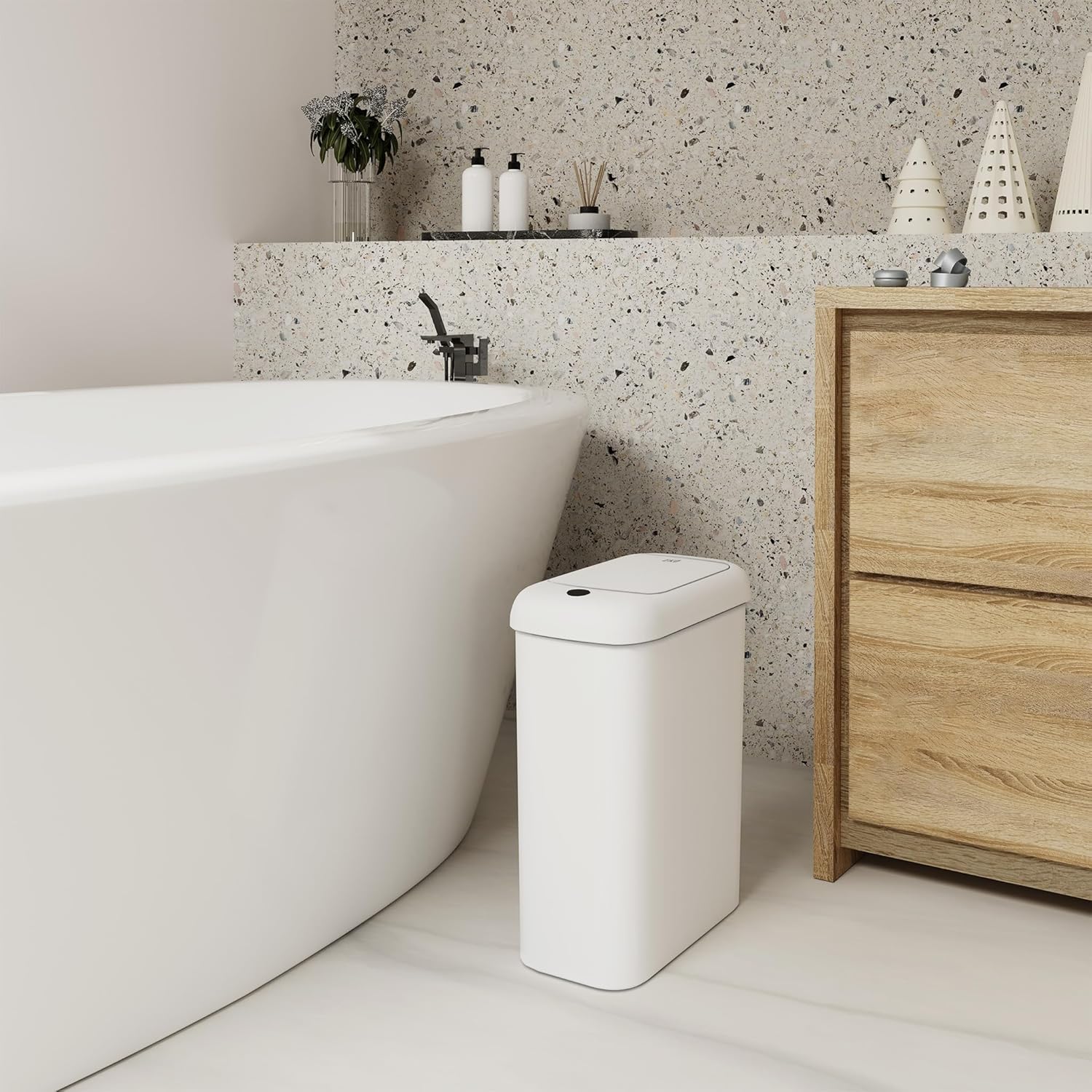 EKO Automatic Bathroom Trash Can with Lid, 2.6 Gallon Slim Touchless Garbage Can, Waterproof Motion Sensor Trash Bin for Bathroom, Office, Kitchen, White - Image 6