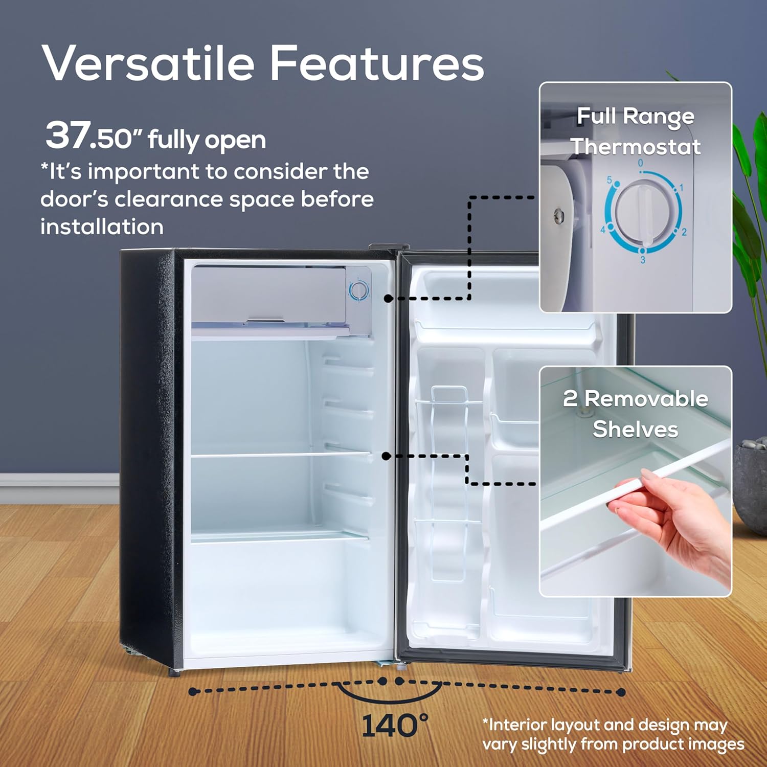 Igloo 3.2 Cu.Ft. Mini Fridge with Freezer - Single Door Compact Refrigerator with Glass Shelves for Homes, Dorms & Offices- Keep Snacks, Drinks & Frozen Foods Cool with Temperature Control Mini Fridge - Image 5