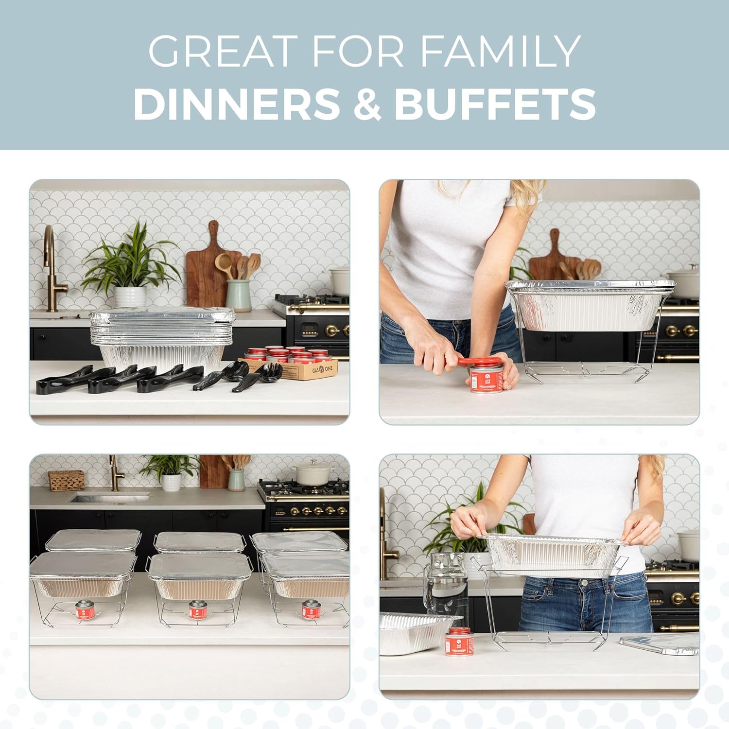 Alpha Living 6 Pack - Disposable Chafing Dish Buffet Set, Half Size Pans, Welded Body Food Warmers for Parties, Fuel Cans Complete Set, Warming Trays - Image 7