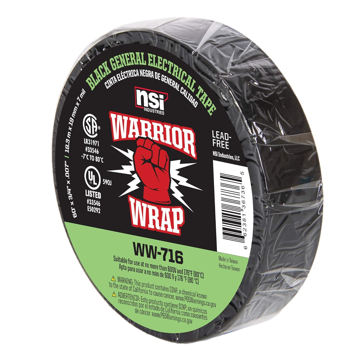 WarriorWrap General 3/4 in. x 60 ft. 7 mil Vinyl Electrical Tape, Black - Image 6
