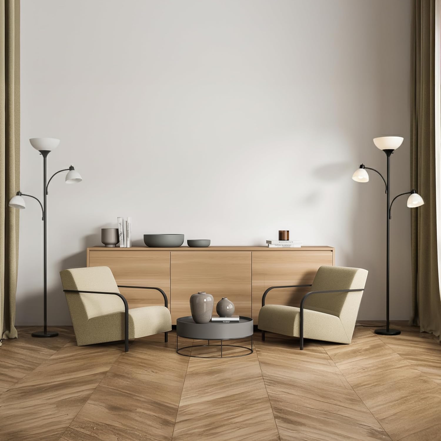 Brightech Sky Dome Double LED Floor Lamp, Torchiere Super Bright Floor Lamp with 2 Reading Lamps for Living Rooms & Offices - Dimmable Tall Standing Lamp for Bedroom Reading - Tall Black Pole - Image 10