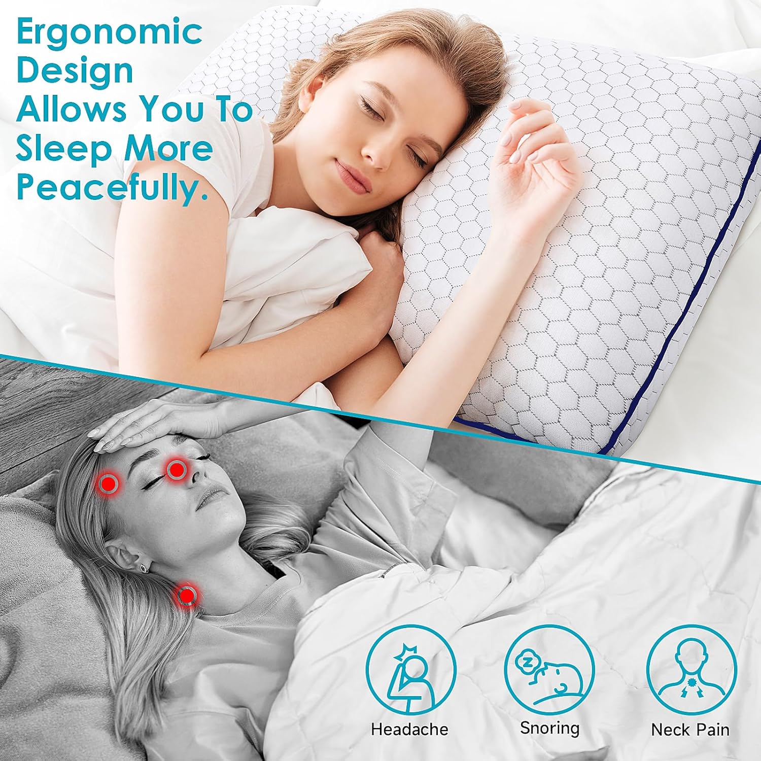 Memory Foam Pillows for Side, Back and Stomach Sleepers, Bed Pillow with Washable Cover and Breathable Mesh, Bed Pillow for Sleeping Standard Size (Grey) - Image 5