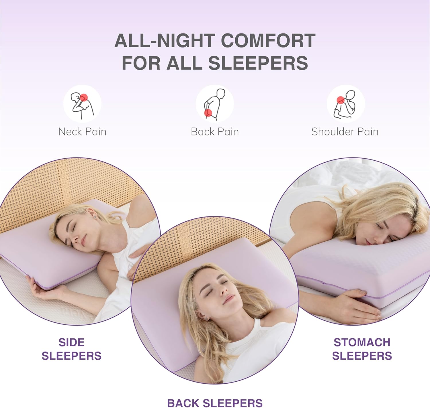EGOHOME Cooling Gel Memory Foam Pillow - Reversible Cooling Cover, Neck Support for Side, Back and Stomach Sleepers, Removable & Machine Washable, All-Season Comfort, Standard Size, Purple - Image 8