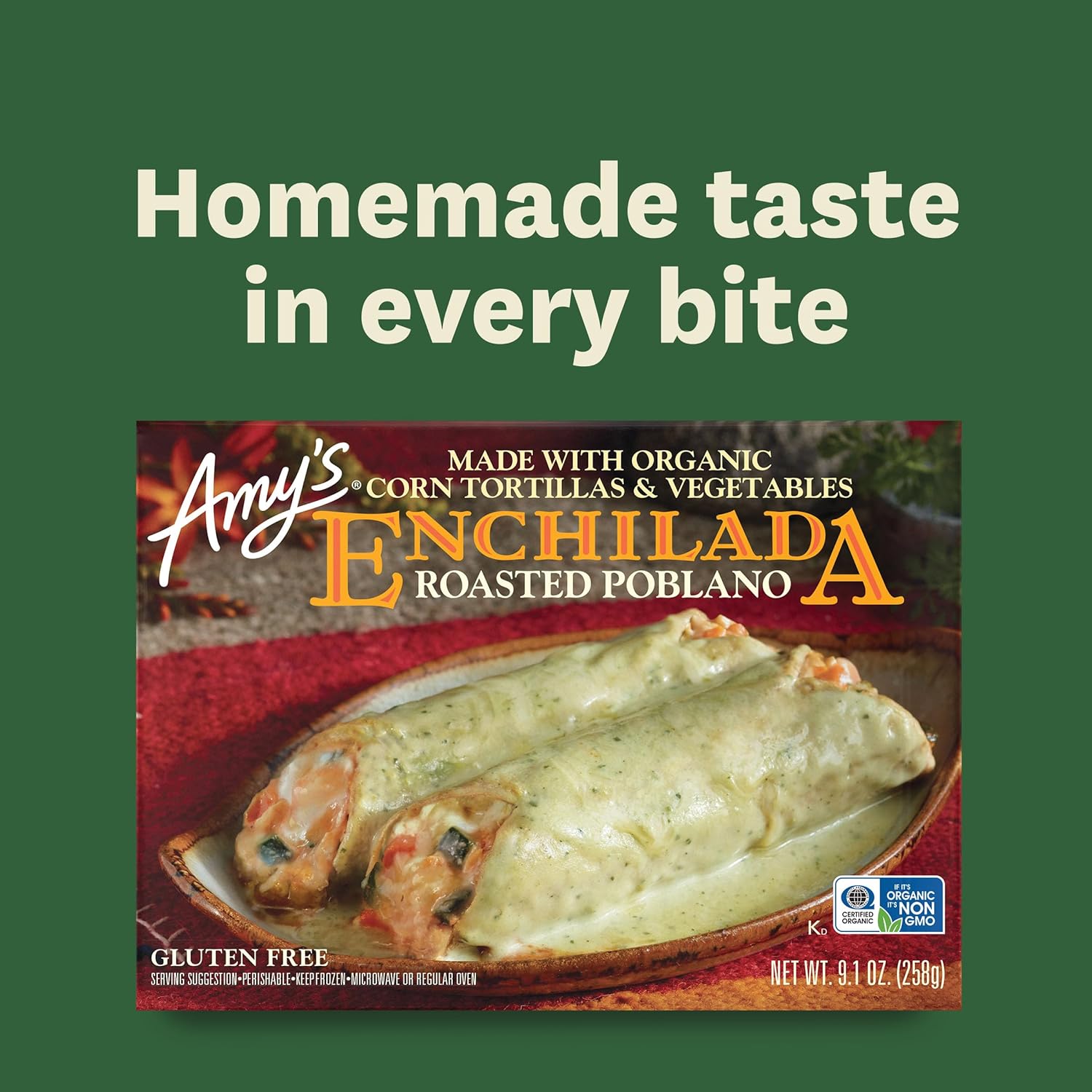 Amy's Frozen Meals, Roasted Poblano Enchilada Entree, Gluten Free, 9.1 oz. - Image 5