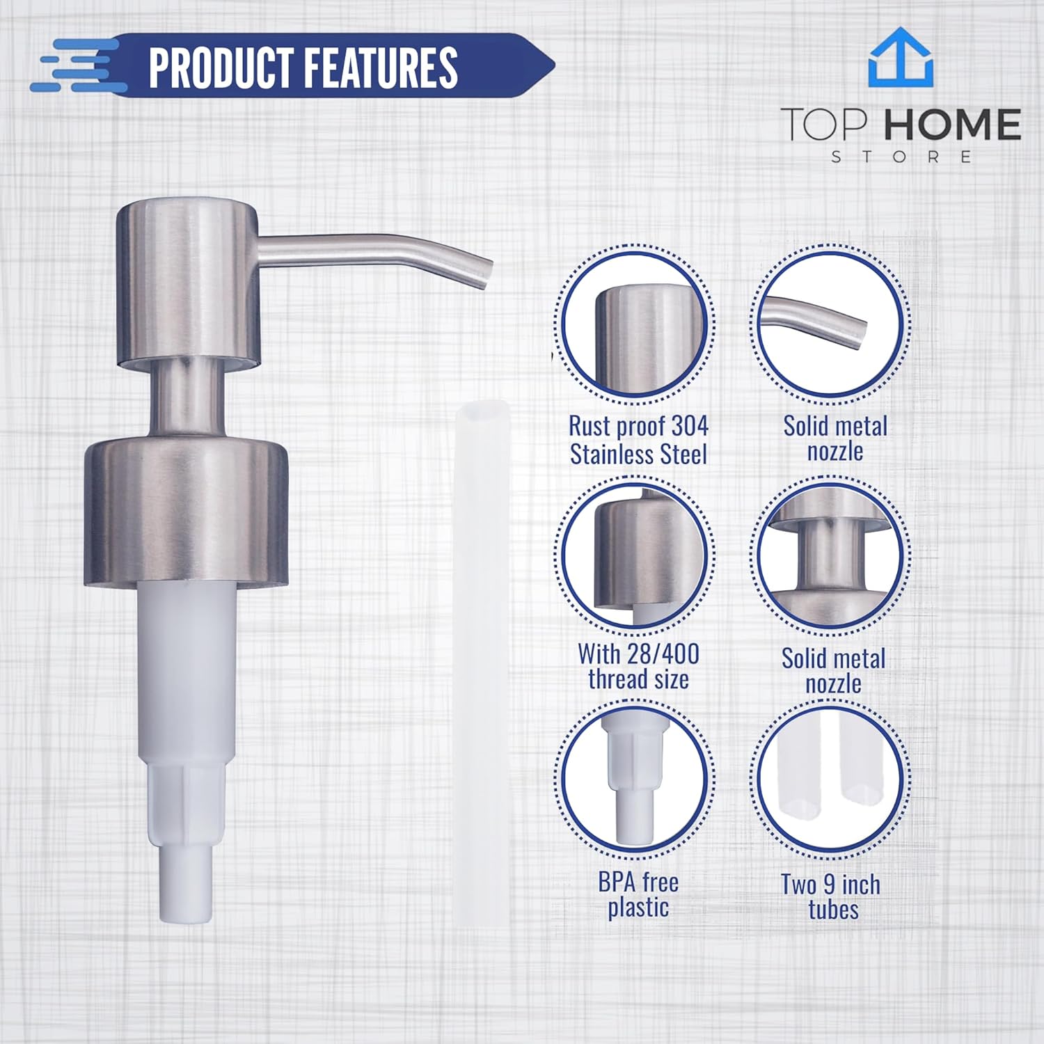 Stainless Steel Soap & Lotion Dispenser Pumps, Brushed Nickel Replacement (2 Pack) - Image 4