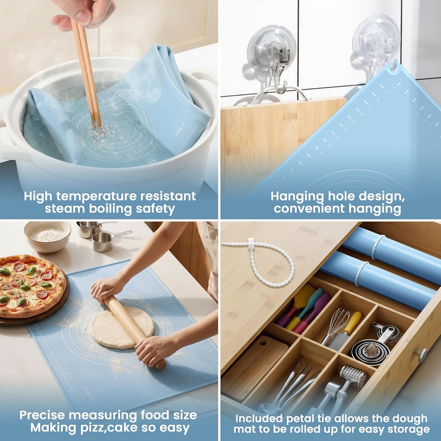 Silicone Baking Mat 28x20 Inches | Extra Thick Dough Rolling Mat with Measurements and Edge Heightening | Non-Stick Food Grade Pastry Mat for Pastry, Bread, Cookies, Pizza, Fondant & Pasta - Image 5
