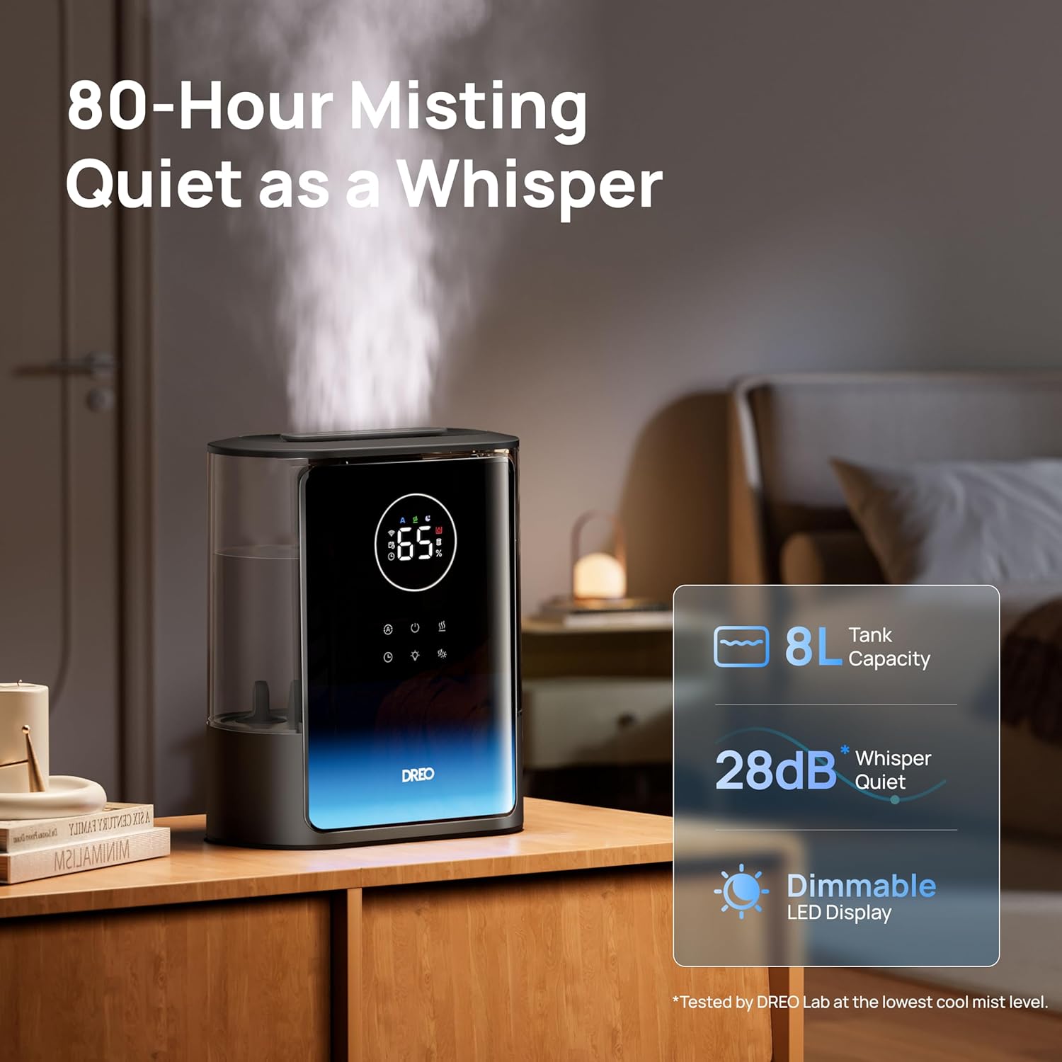 DREO 8L Smart Humidifiers for Bedroom 600ft², 80H Runtime Warm&Cool Supersized Mist Humidifier for Large Room Indoor, Quiet Whole House humidifier for Baby, Plants, with Alexa/Google, Black, HM717S - Image 4