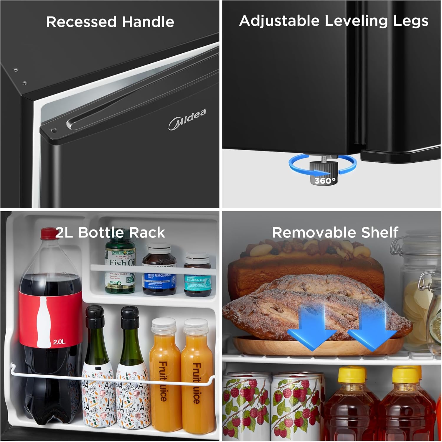 Midea MERM17B0ABB 1.7 Cu Ft Mini Fridge, Compact Refrigerator with Adjustable Thermostat, Reversible Door, Low Noise, Energy Efficient, Ideal for Dorm, Office, Bedroom, Black - Image 7