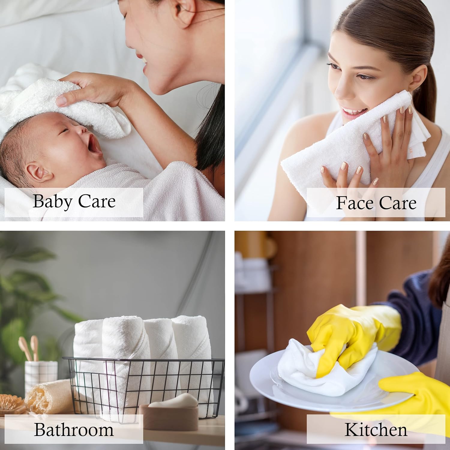 GOLD TEXTILES Premium White Washcloths Set - 300 Pack | 12x12 Inches - Ultra Soft, Highly Absorbent - Cotton Wash Cloths for Your Body - Machine Washable & Fingertips Towels (12 x 12, White - 300 Pcs) - Image 4