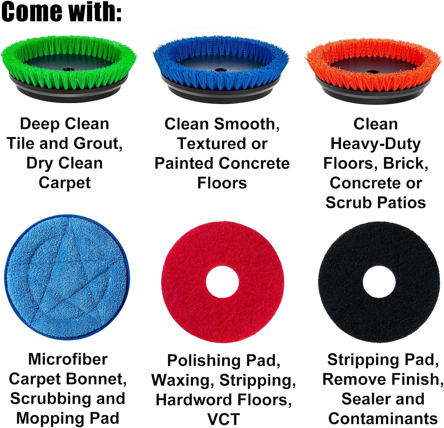 Commercial Floor Scrubber Machine, 13" Heavy Duty Orbital Floor Cleaner Buffer and Polisher- Deep Cleaning Hard Floors and Carpets with Ease, 3 Brushes & 3 Cleaning Pads, Orb-6 - Image 3