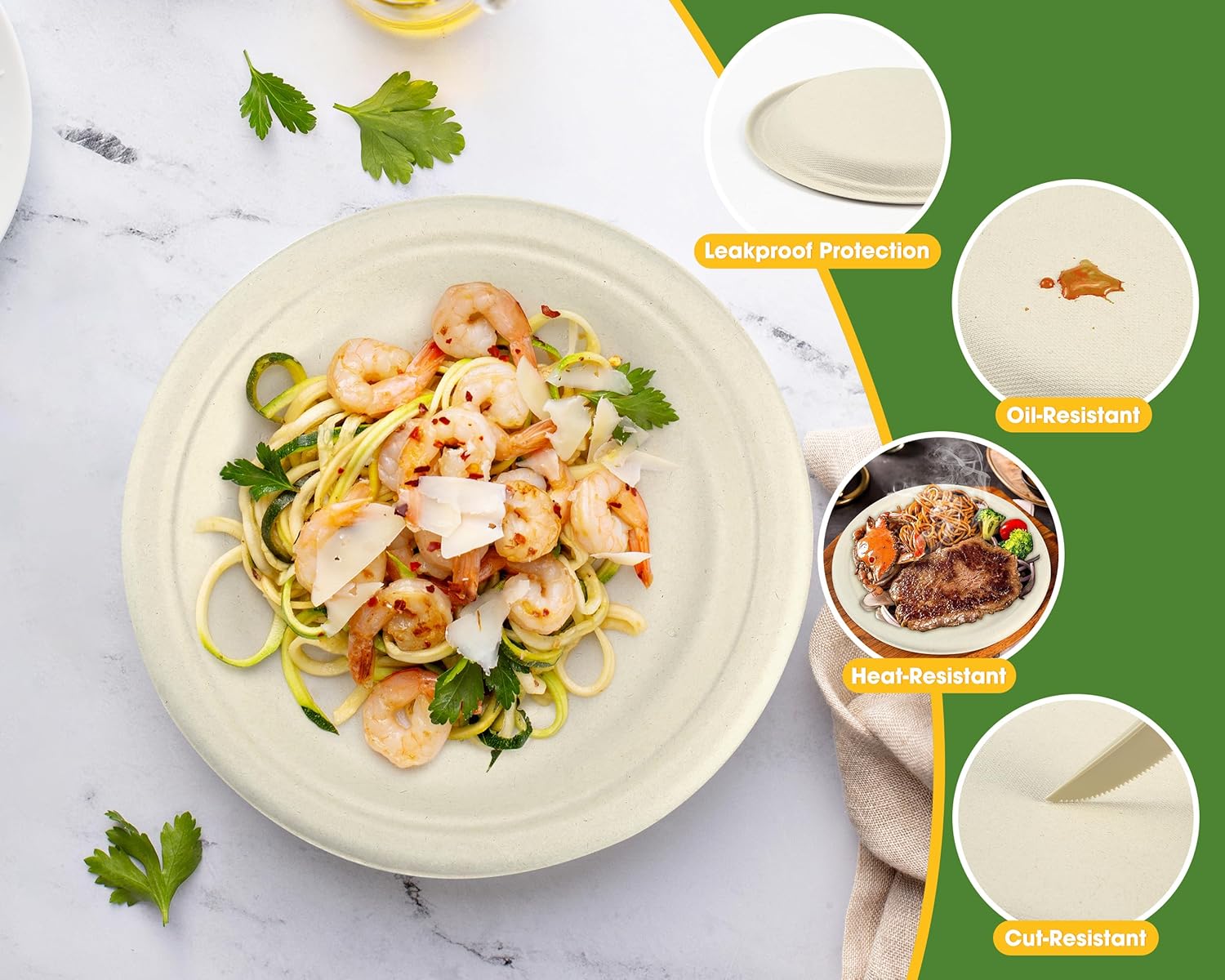 300 Pack Paper Plates Set Party Supplies Severs 50 Guests Disposable Party Plates Sugarcane Forks Knives Spoons Heavy-Duty Paper Plate Bagasse Natural Compostable Eco-Friendly Birthday Wedding - Image 5