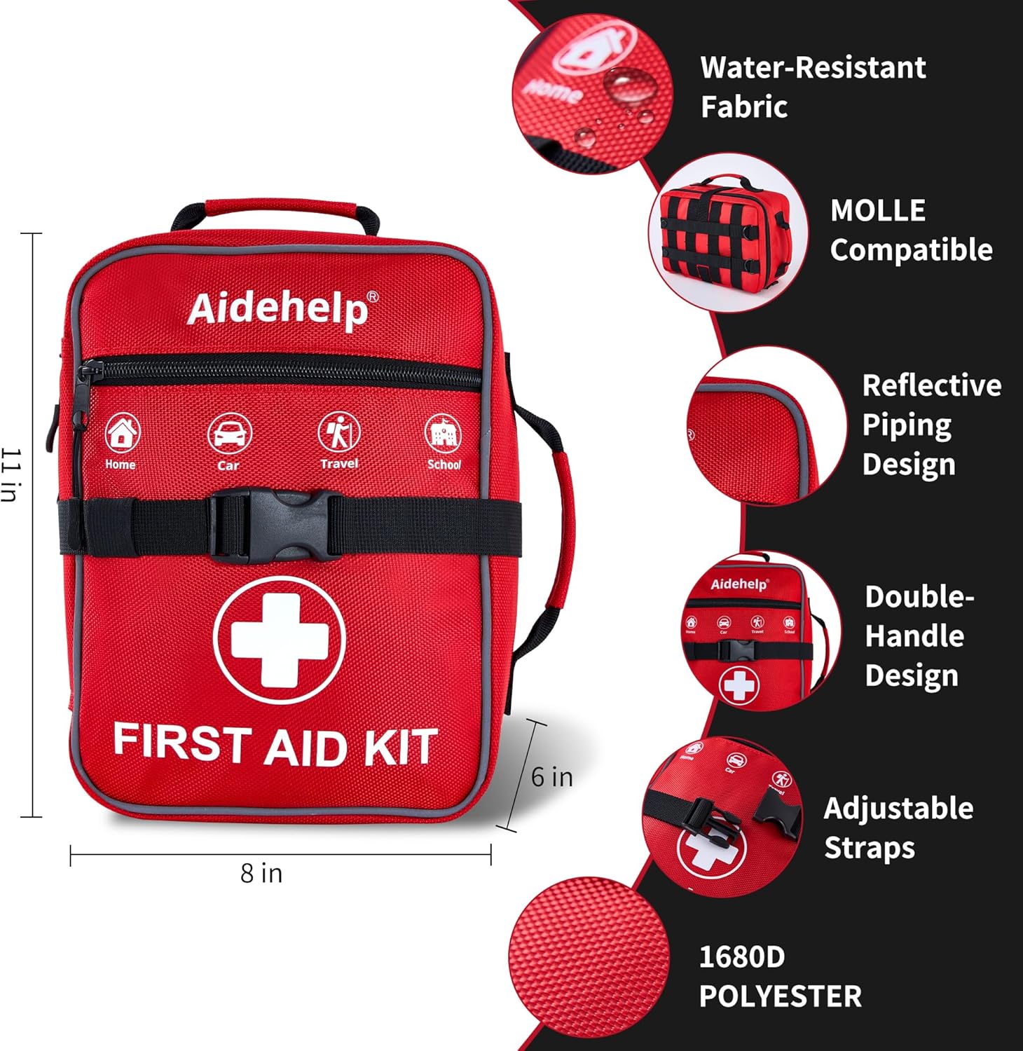 520 Pieces Premium First Aid Kit - Large Emergency Medical Kit for Survival, Car, Home, Travel, Camping, Backpack, Hiking, School (Red) - Image 4