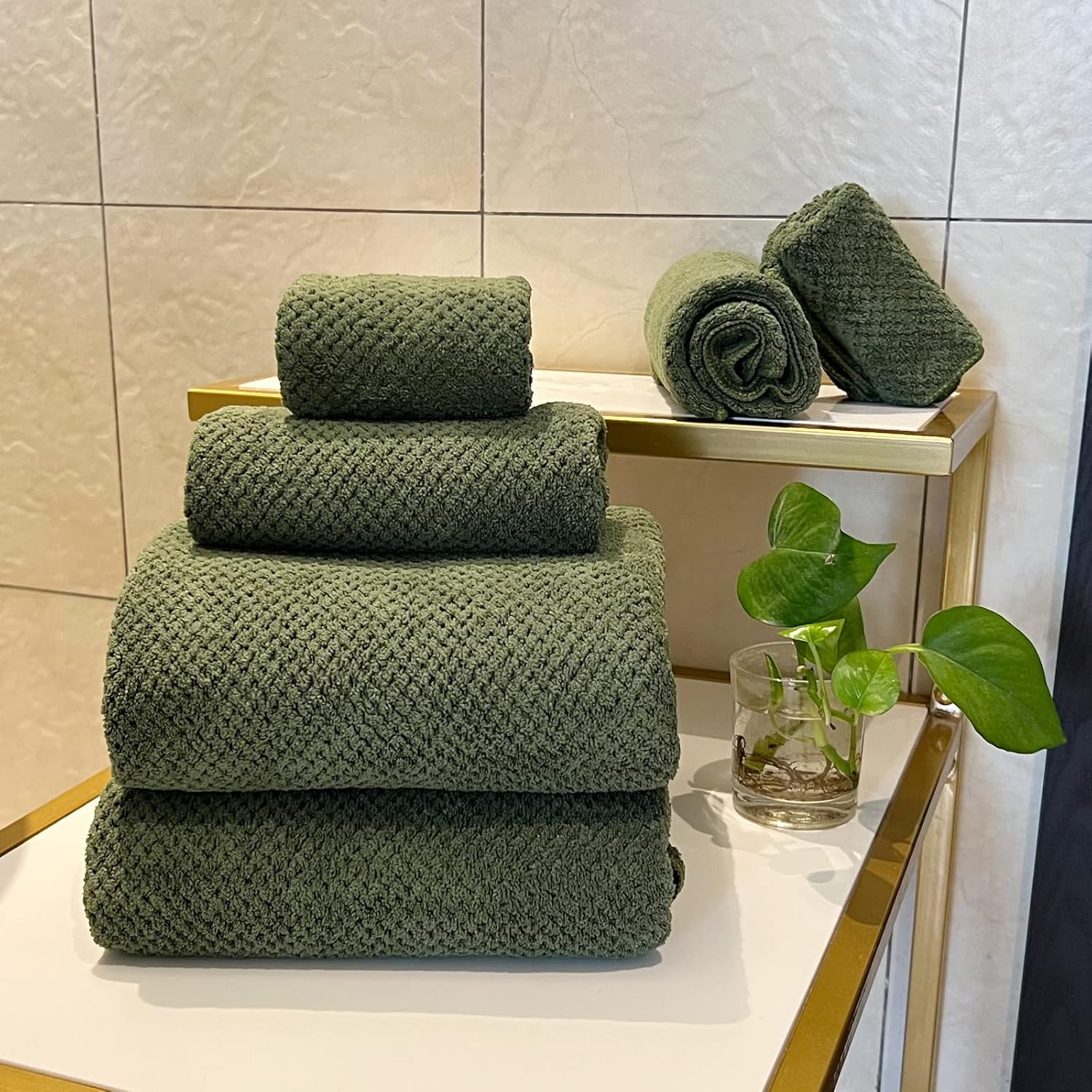 YTYC 39x78 Inch Oversized Bath Sheets Extra Large Bath Towels Set of 6 Super Soft Luxury Microfiber Shower Towels for Bathroom 80% Polyester(Olive Green,6 Piece) - Image 5