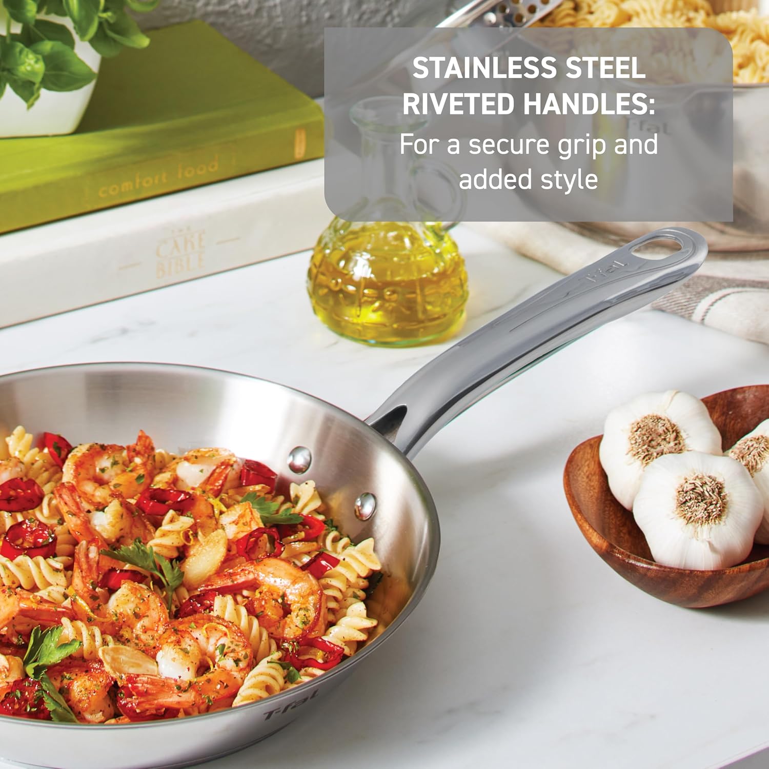 T-fal Stainless Steel Cookware Set, 11 Piece, Induction Cookware, Oven Safe to 500°F, Kitchen Cooking Set w/Fry Pans, Pots and Pans, Dutch Oven, Saucepans, Kitchen Essentials, Silver - Image 6