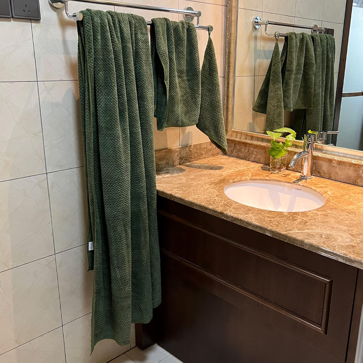YTYC 39x78 Inch Oversized Bath Sheets Extra Large Bath Towels Set of 6 Super Soft Luxury Microfiber Shower Towels for Bathroom 80% Polyester(Olive Green,6 Piece) - Image 4