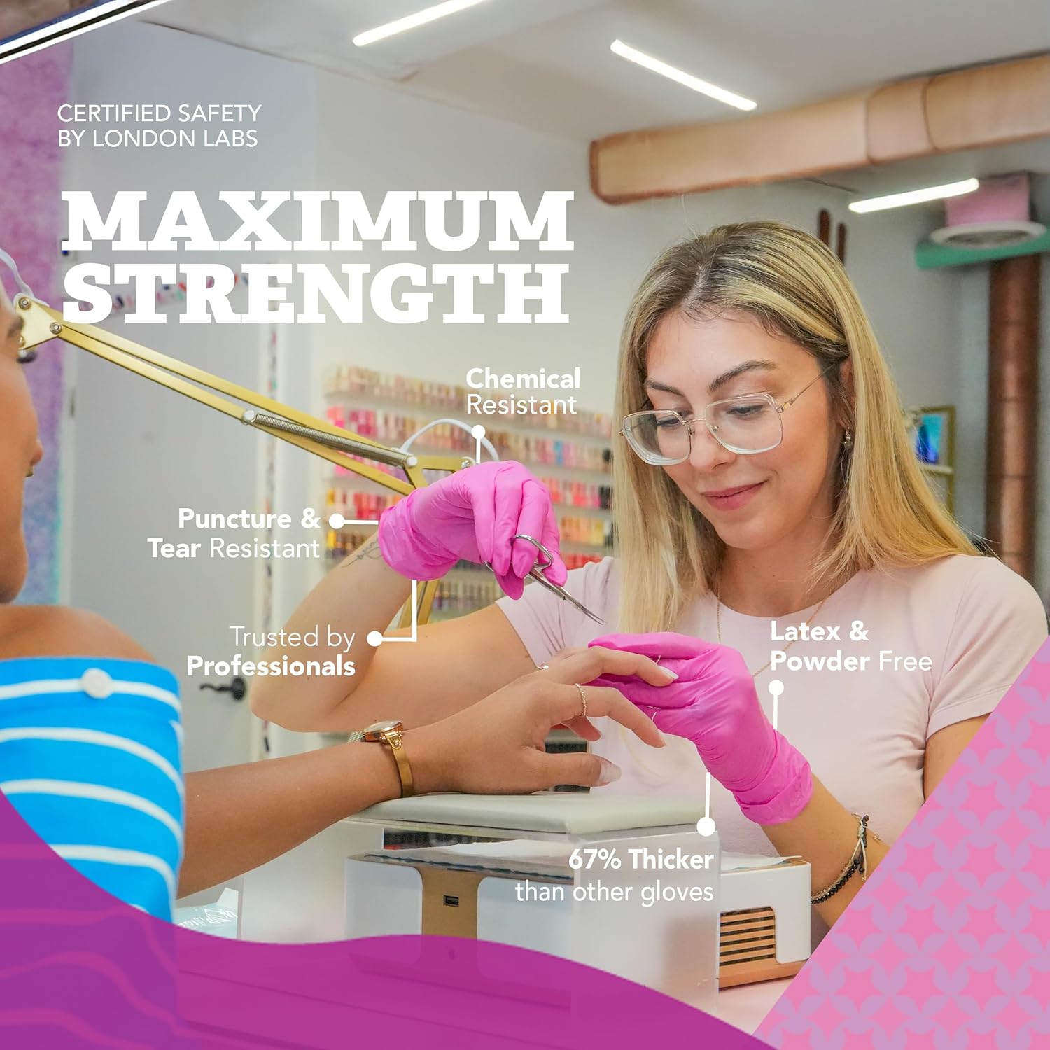 4 Mil – Fuchsia Pink Nitrile Gloves – Disposable Latex Free & Powder Free– Chemical Resistant, Pink Rubber Gloves - Image 3