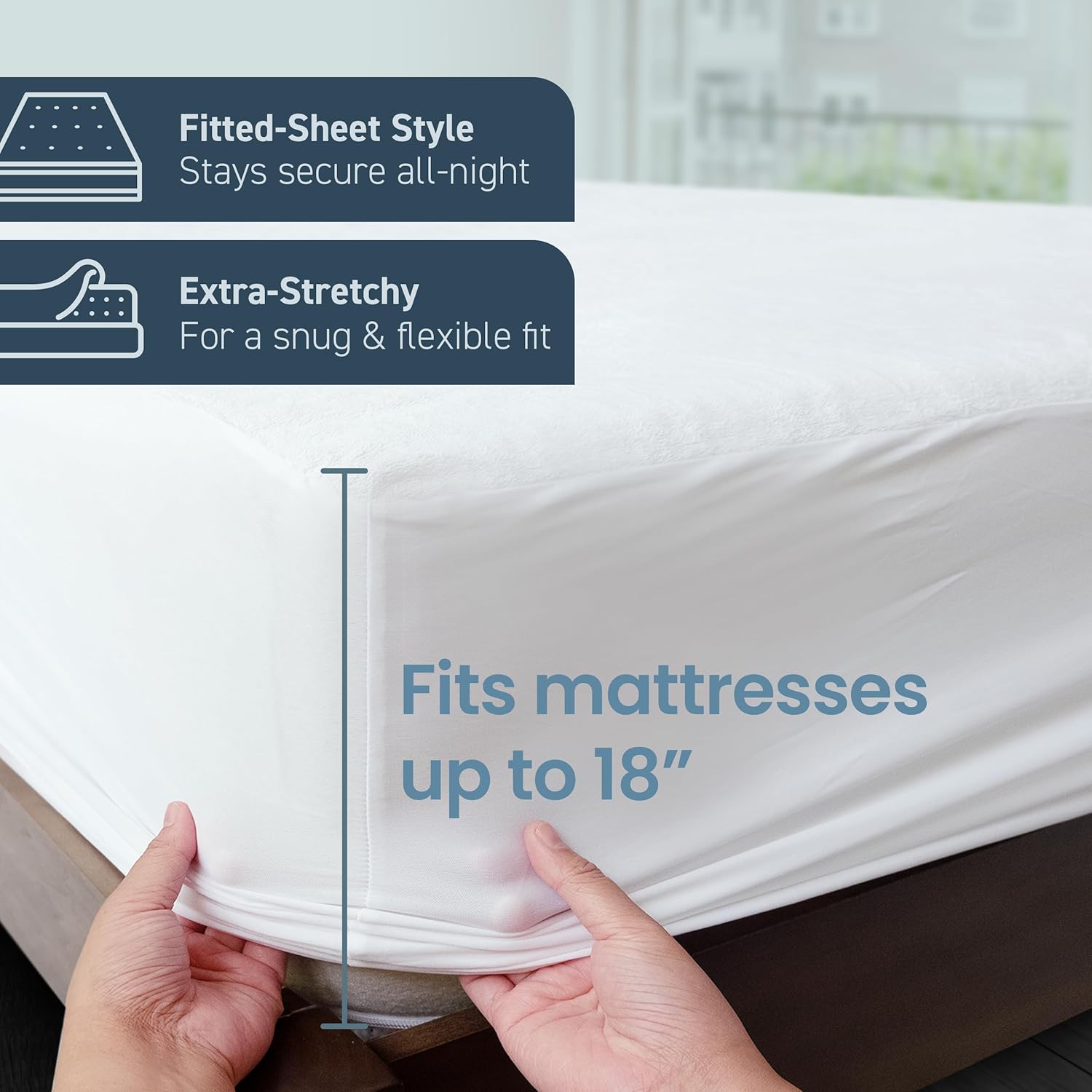 SafeRest Waterproof Queen Size Mattress Protector - Fitted with Stretchable Pockets - Machine Washable Cotton Blend Mattress Cover for Bed - Image 4