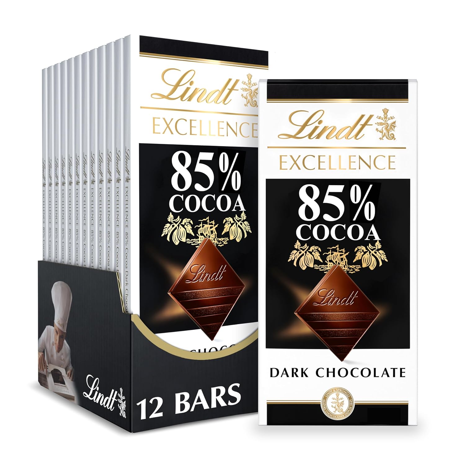 Lindt EXCELLENCE 85% Cocoa Dark Chocolate Bar, Dark Chocolate Candy, 3.5 oz. (12 Pack)