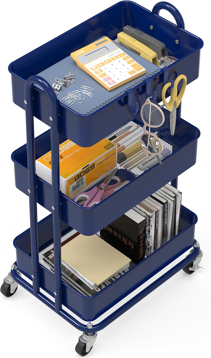 Simple Houseware 3-Tier Heavy Duty Metal Utility Rolling Cart, Navy - Image 5