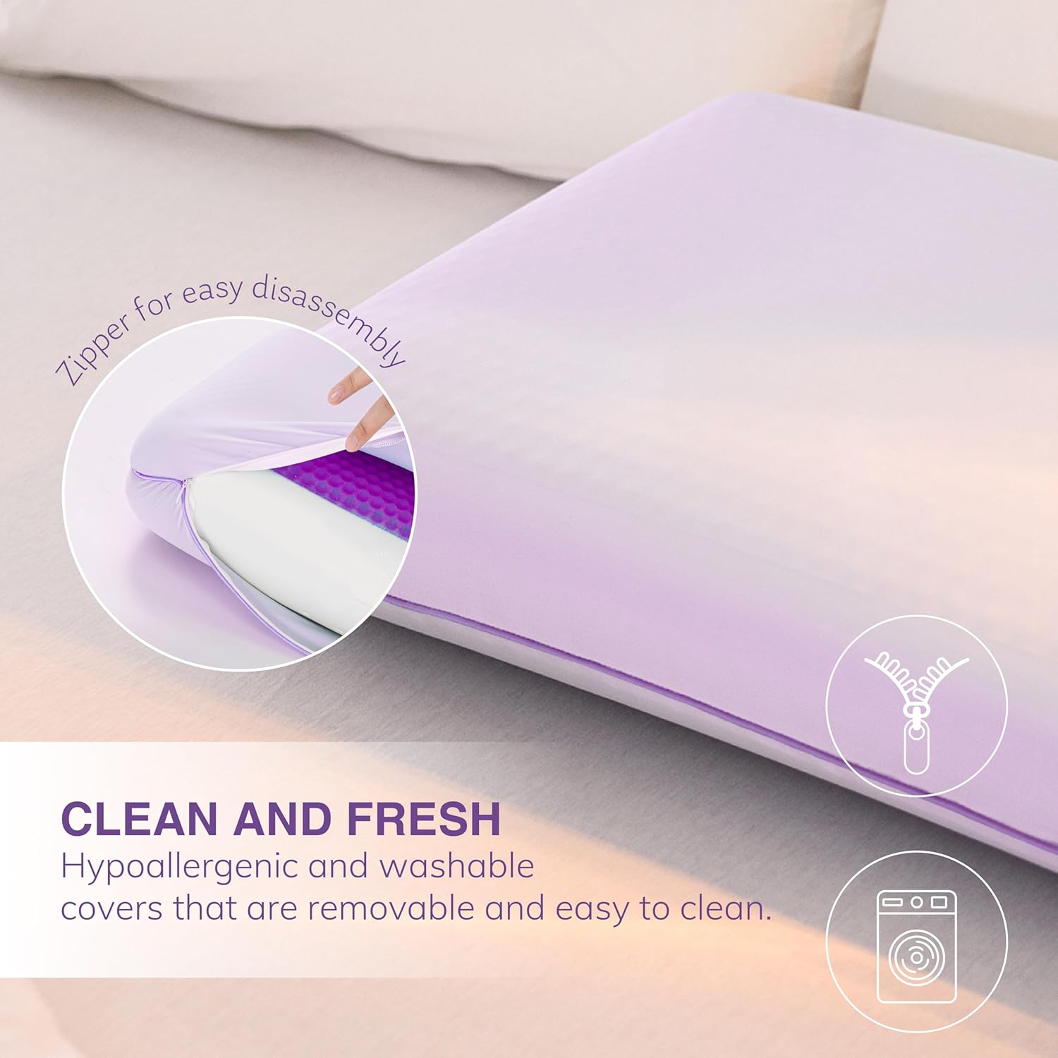 EGOHOME Cooling Gel Memory Foam Pillow - Reversible Cooling Cover, Neck Support for Side, Back and Stomach Sleepers, Removable & Machine Washable, All-Season Comfort, Standard Size, Purple - Image 5