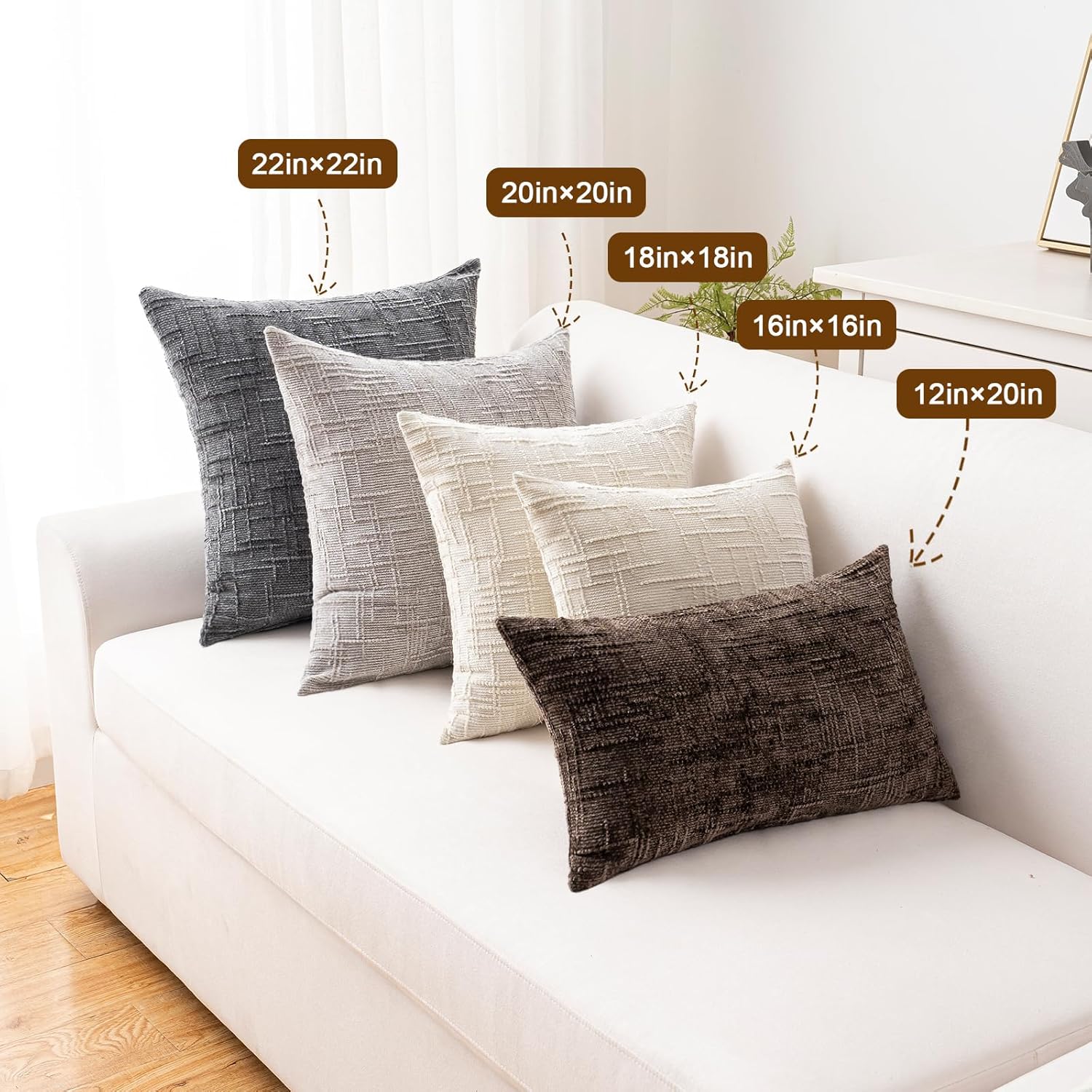 Decorative Throw Pillow Covers 18x18 Inch Set of 2, Soft Solid Farmhouse Chenille Couch Pillows, Spring Pillow Covers for Couch Sofa Bed Living Room Home Decor Pillowcase, Light Khaki - Image 5