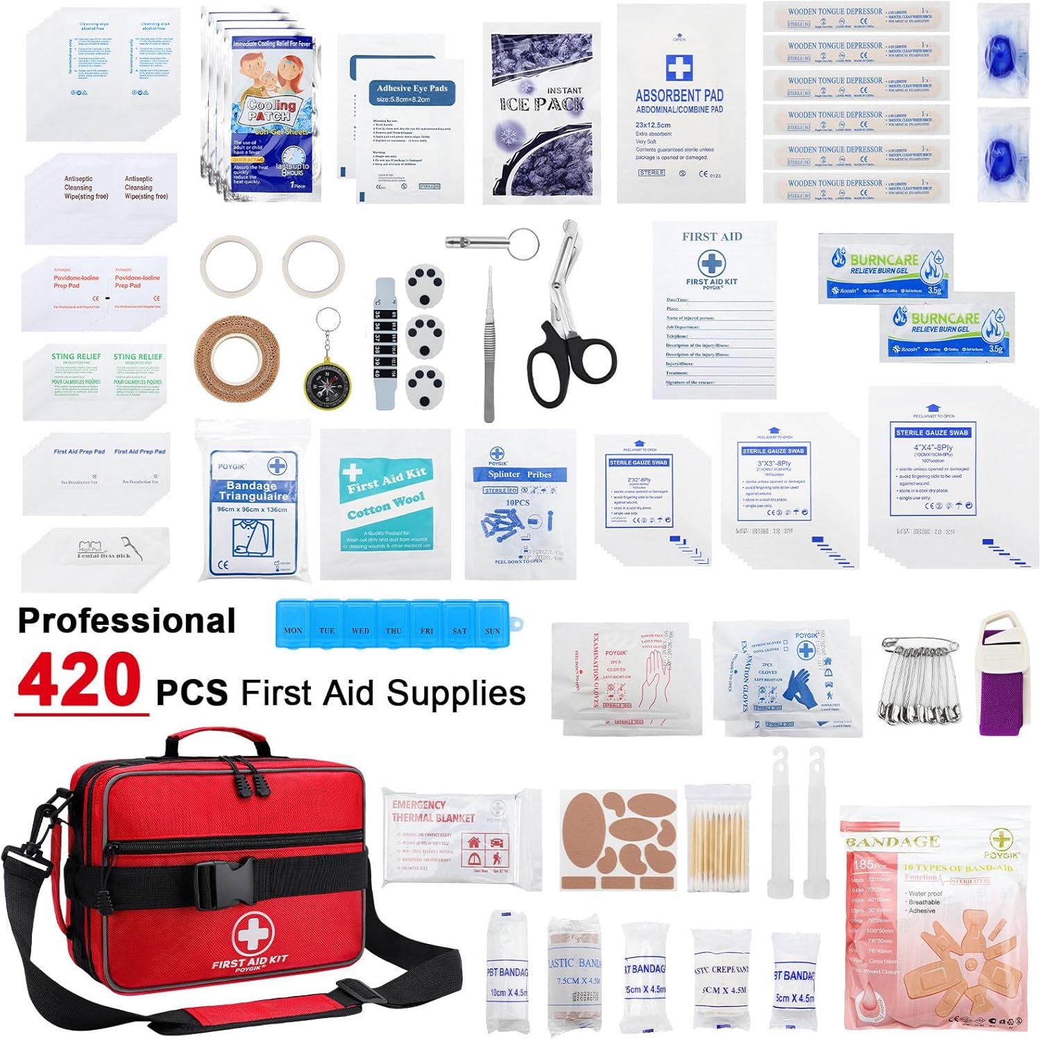 Premium 420 Piece Large First Aid Kit for Home, Car, Travel, Camping, Truck, Hiking, Sports, Office, Vehicle & Outdoor Emergencies - Emergency Medical Kits, Businesses & Home Medical Supplies - Image 2