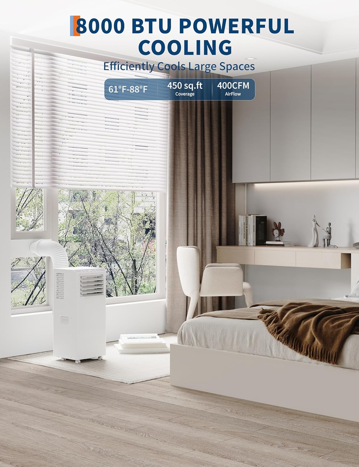 8,000 BTU Portable Air Conditioner, AC Unit with Built-in Cool, Dehumidifier & Fan Modes for Room up to 350 sq.ft, Conditioner Remote Control, 24 Hour Timer, Installation Kit - Image 2