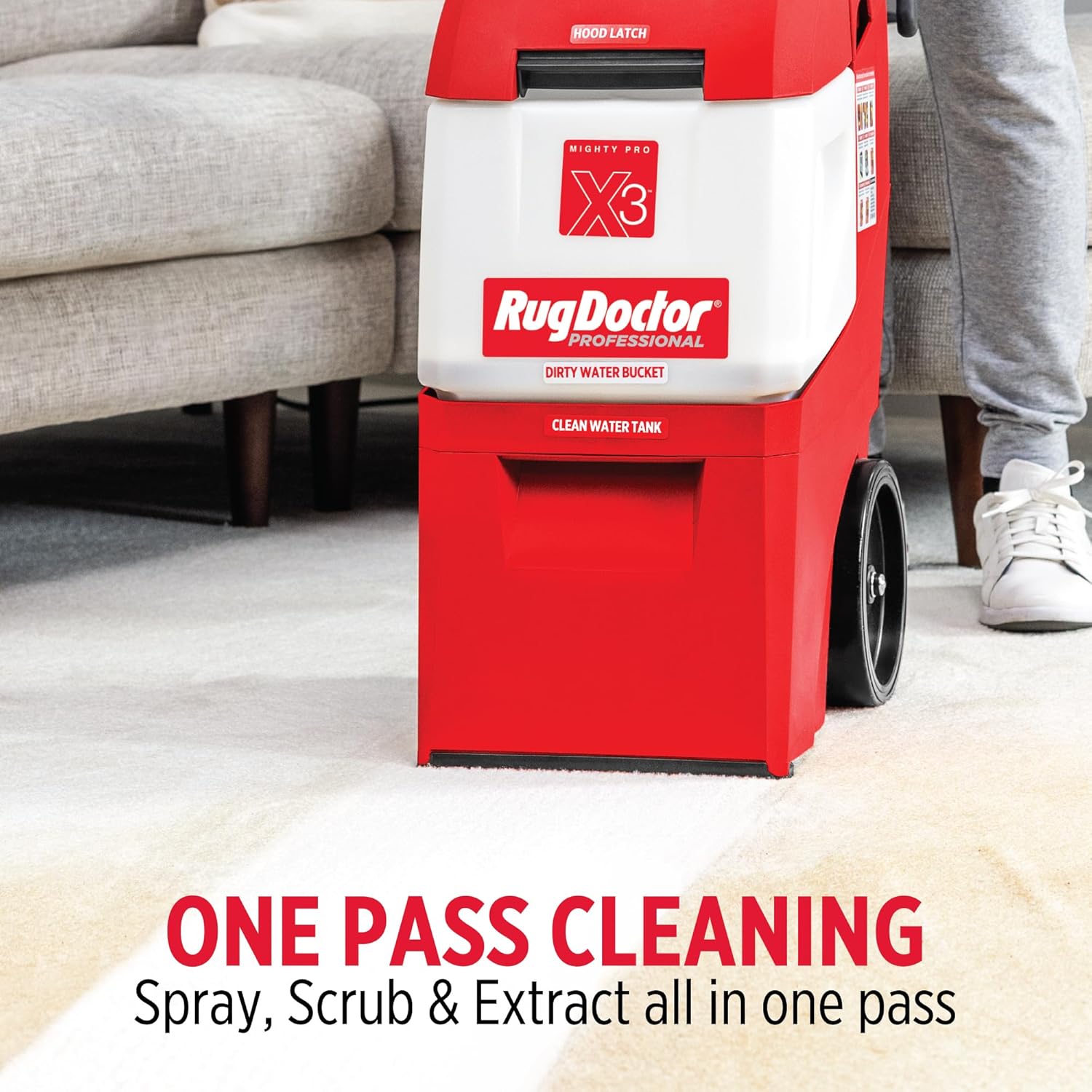 Rug Doctor X3 Commercial Carpet Cleaner – Large Red Oxy Pro Pack, Exclusive Vibrating Brush Spray Scrub and Extract Embedded Dirt and Grime, 48 oz. Oxy Cleaning Solution - Image 3