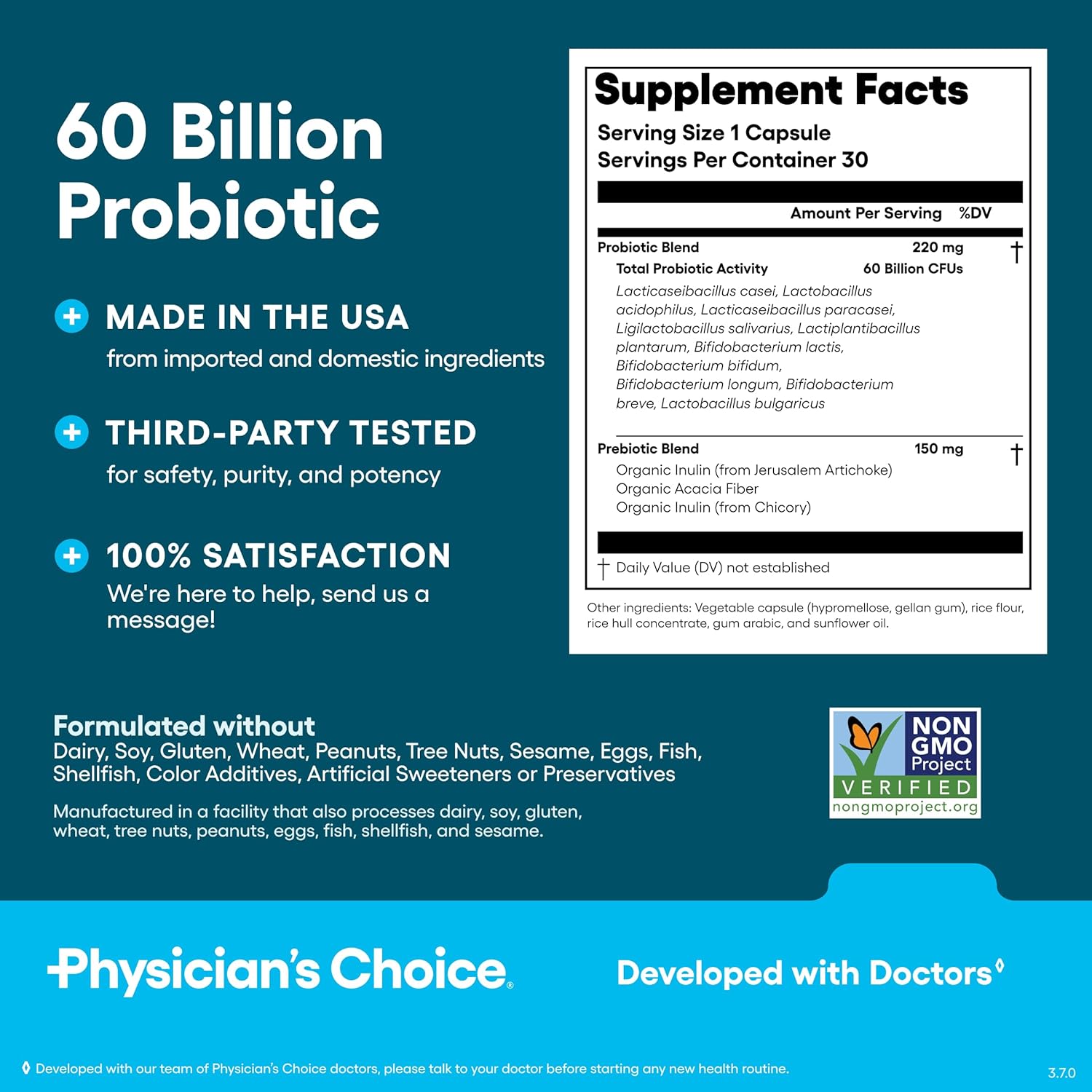 Physician's CHOICE Probiotics 60 Billion CFU - 10 Strains + Organic Prebiotics - Immune, Digestive & Gut Health - Supports Occasional Constipation, Diarrhea, Gas & Bloating - for Women & Men - 30ct - Image 7