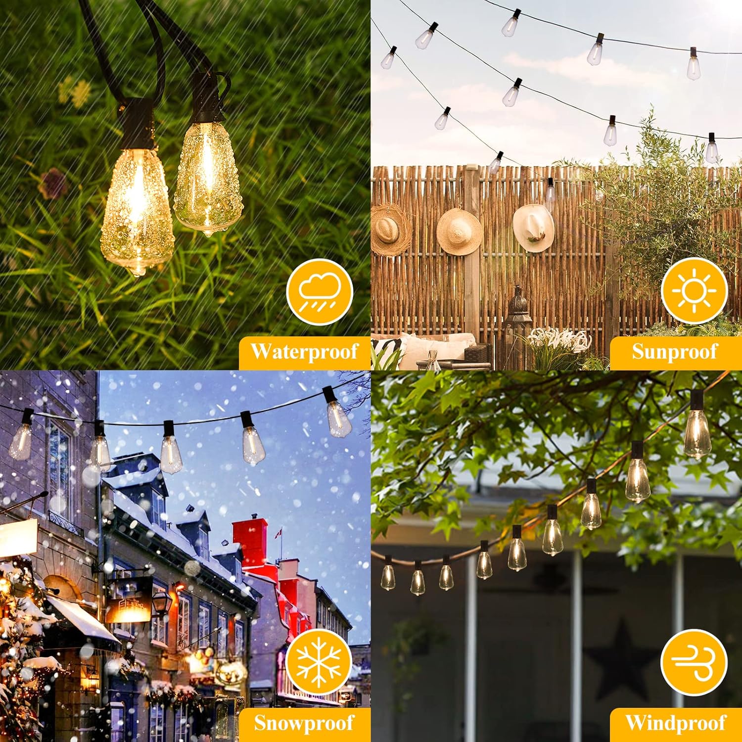 Brightever 50FT Outdoor String Lights Waterproof, 2700K Bright LED Patio Lights with 27 ST38 Shatterproof Vintage Bulbs, Retro Connectable Edison String Lights for Outside, Garden, Balcony, Porch - Image 5