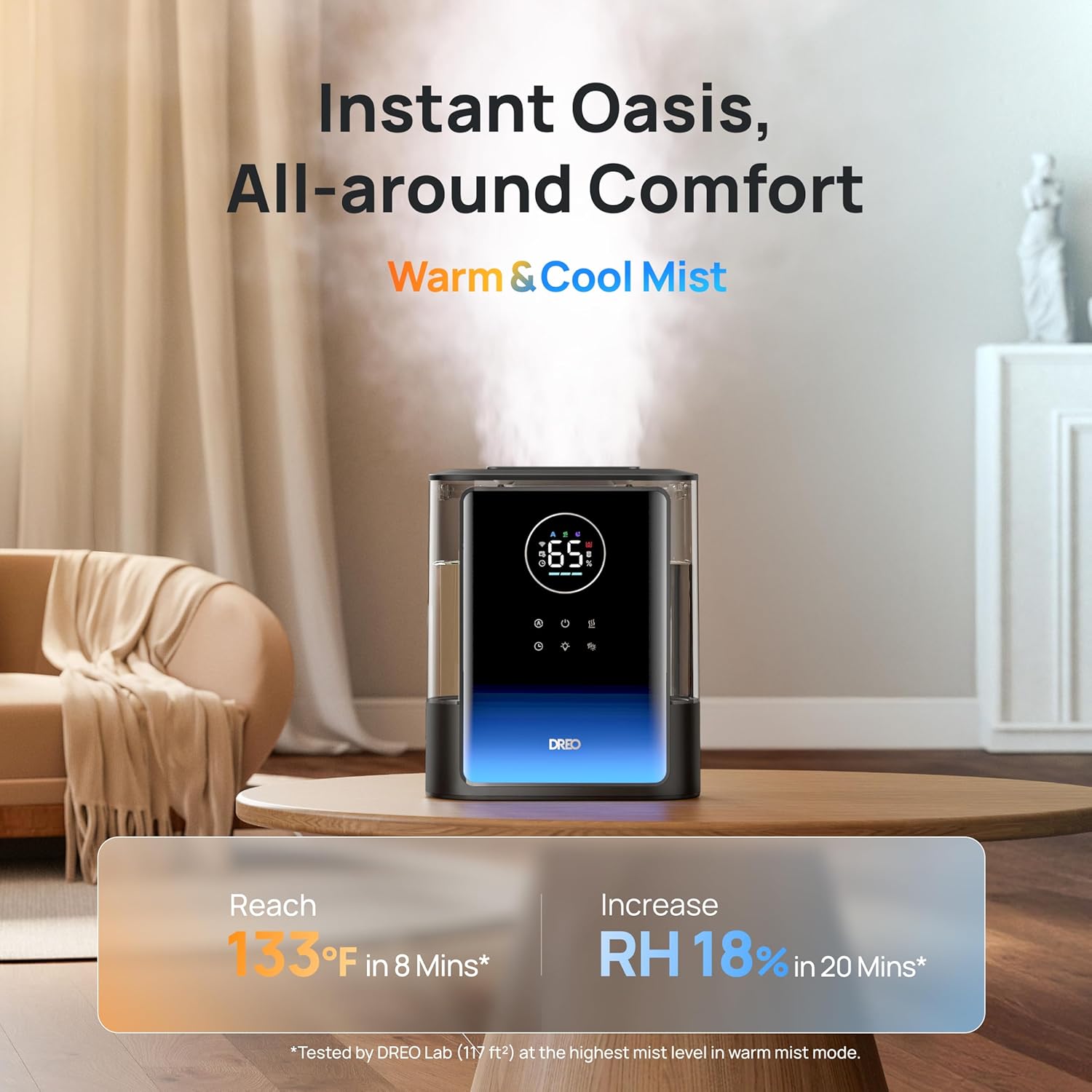 DREO 8L Smart Humidifiers for Bedroom 600ft², 80H Runtime Warm&Cool Supersized Mist Humidifier for Large Room Indoor, Quiet Whole House humidifier for Baby, Plants, with Alexa/Google, Black, HM717S - Image 2