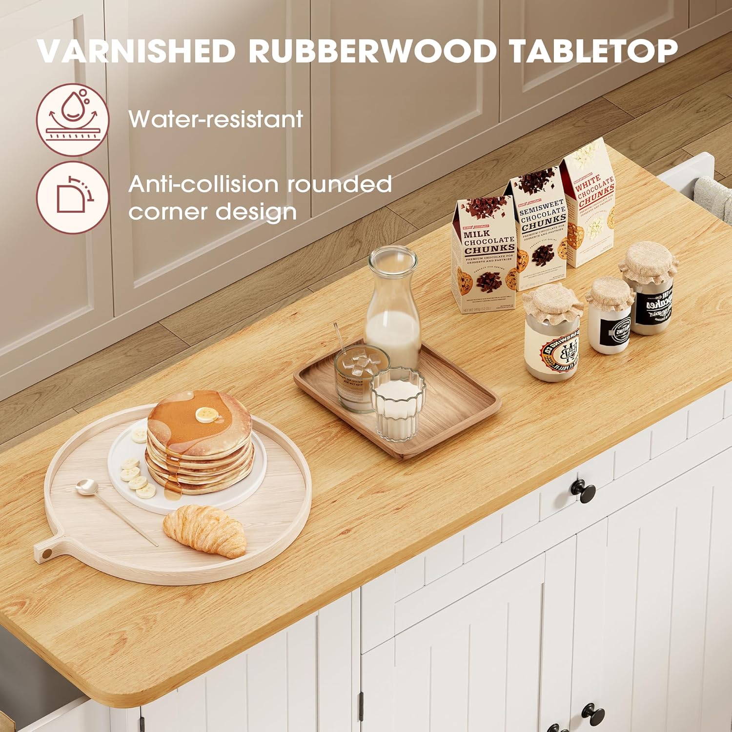 Kitchen Island with Storage, 41.7" Width Rolling Cart with Drawer, Rolling Kitchen Island on Wheels with Drop Leaf, Towel Rack, and Drawer, White, 41.7" L x 29.5" W - Image 7