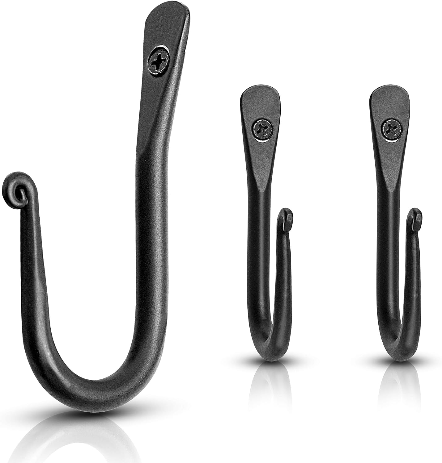 Decorative Hooks for Wall - Wall Hooks for Hanging Coats, Hats, & Bags, Versatile Towel Hooks for Bathrooms or Kitchen - Wrought Iron Hanging Hooks - Pack of 3, Black - 2 x 0.35 x 3.75 Inches