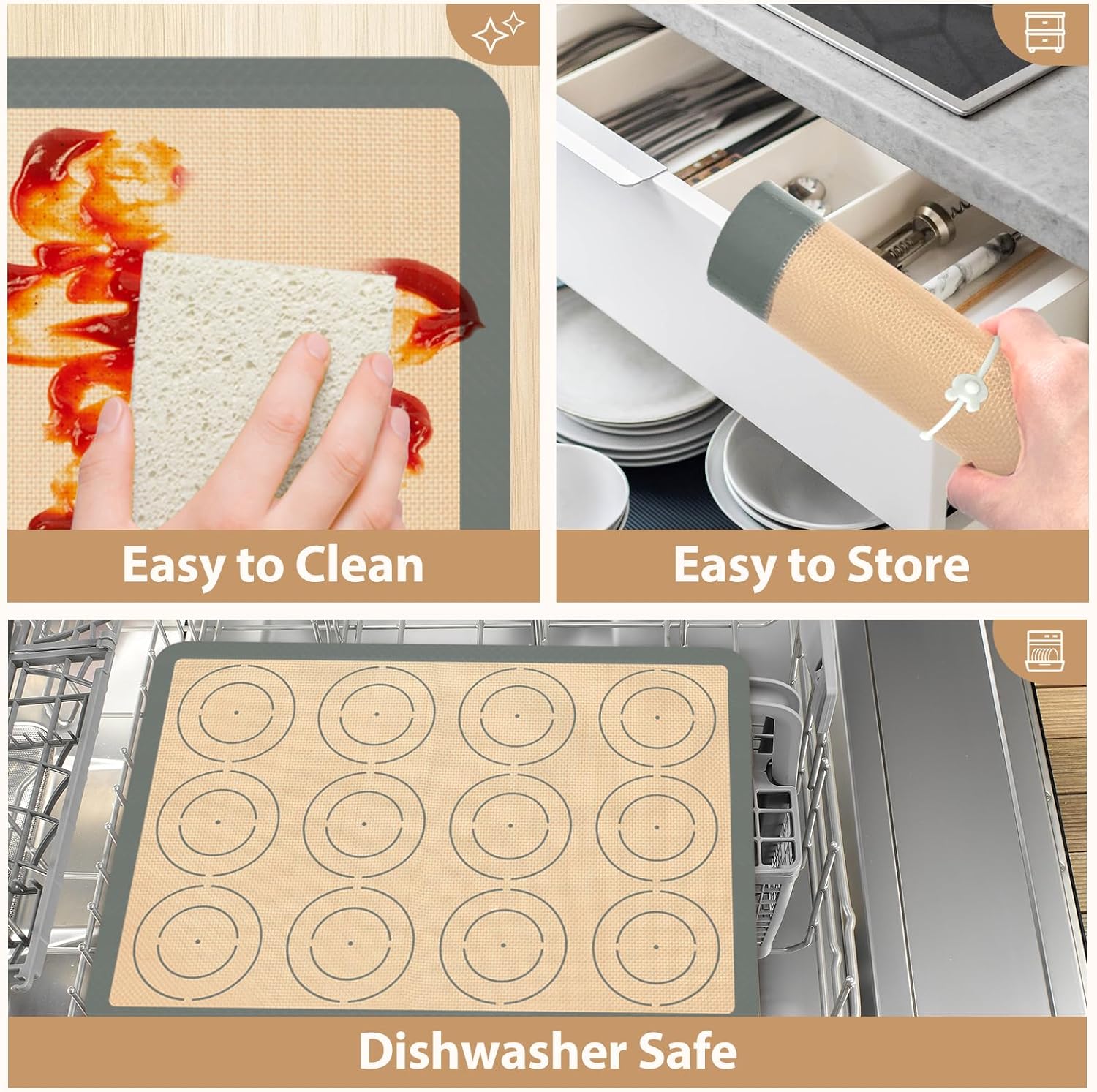 Silicone Baking Mat Set of 6, Silicone Mats for Baking, Baking Sheets Non Stick for Macaron, Cookie, Pizza, Bread and Pastry, Baking Supplies for Oven, Food Grade Reusable - Image 7